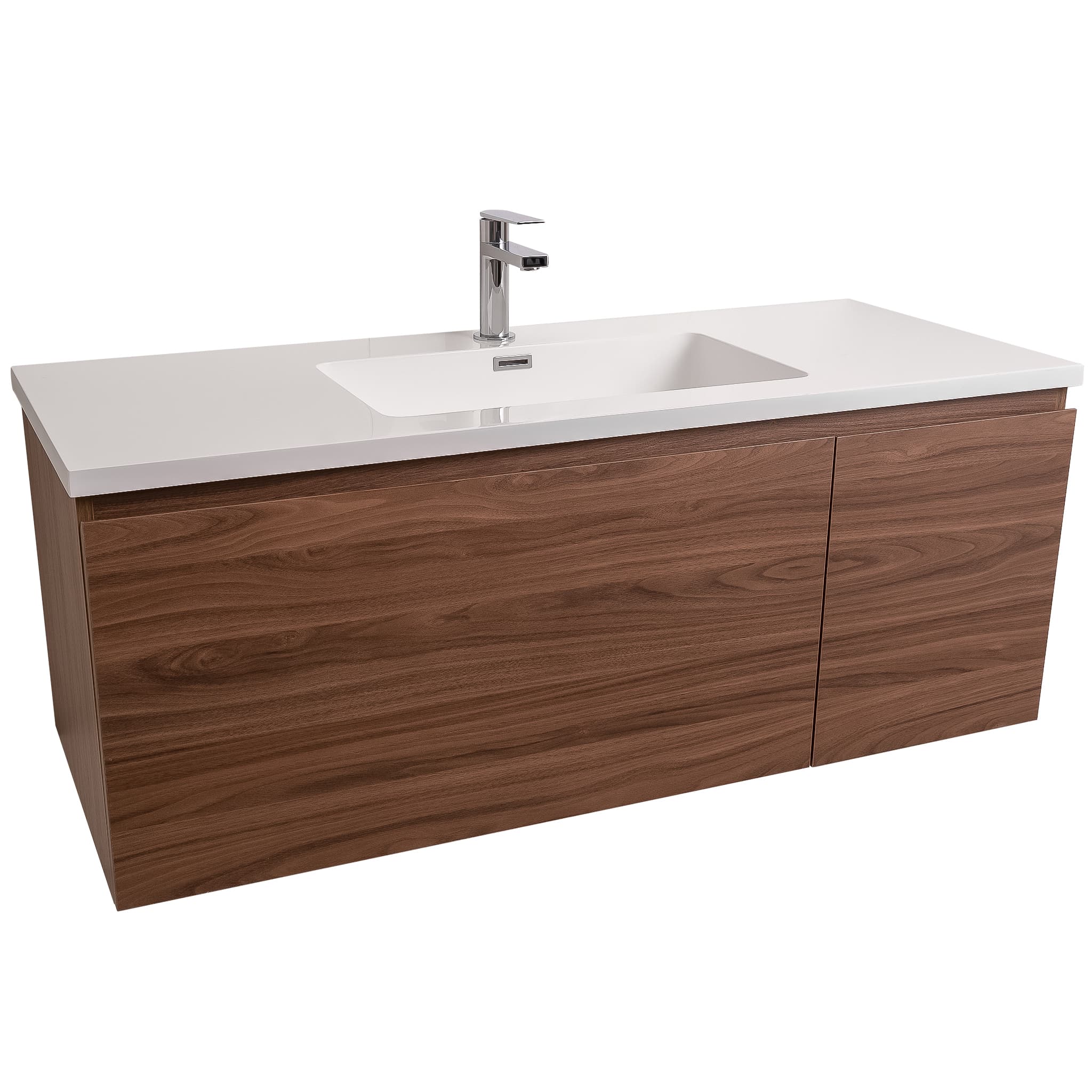 Venice 47.5 Walnut Wood Texture Cabinet,  Square Cultured Marble Sink, Wall Mounted Modern Vanity Set Bath Trends USA