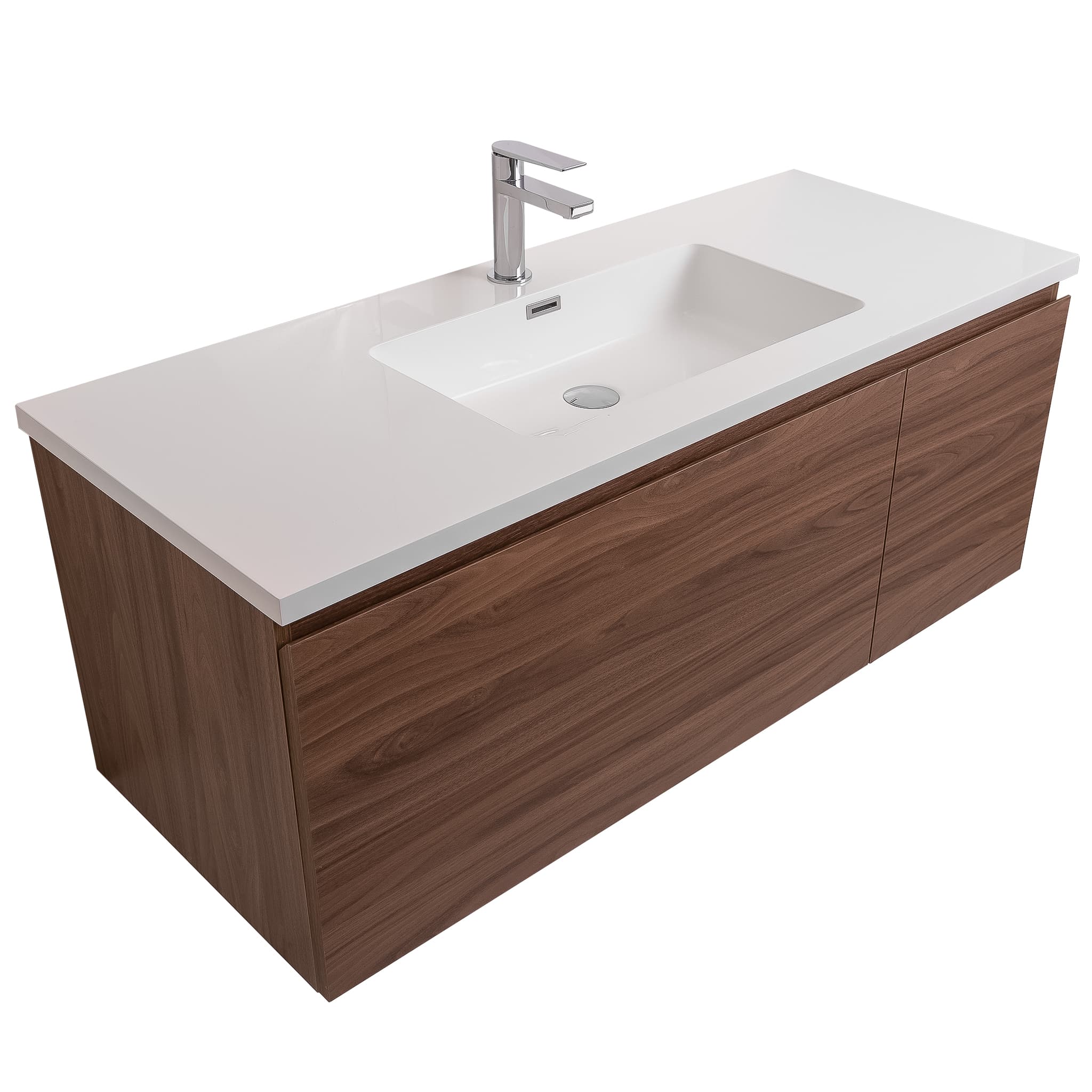 Venice 47.5 Walnut Wood Texture Cabinet,  Square Cultured Marble Sink, Wall Mounted Modern Vanity Set