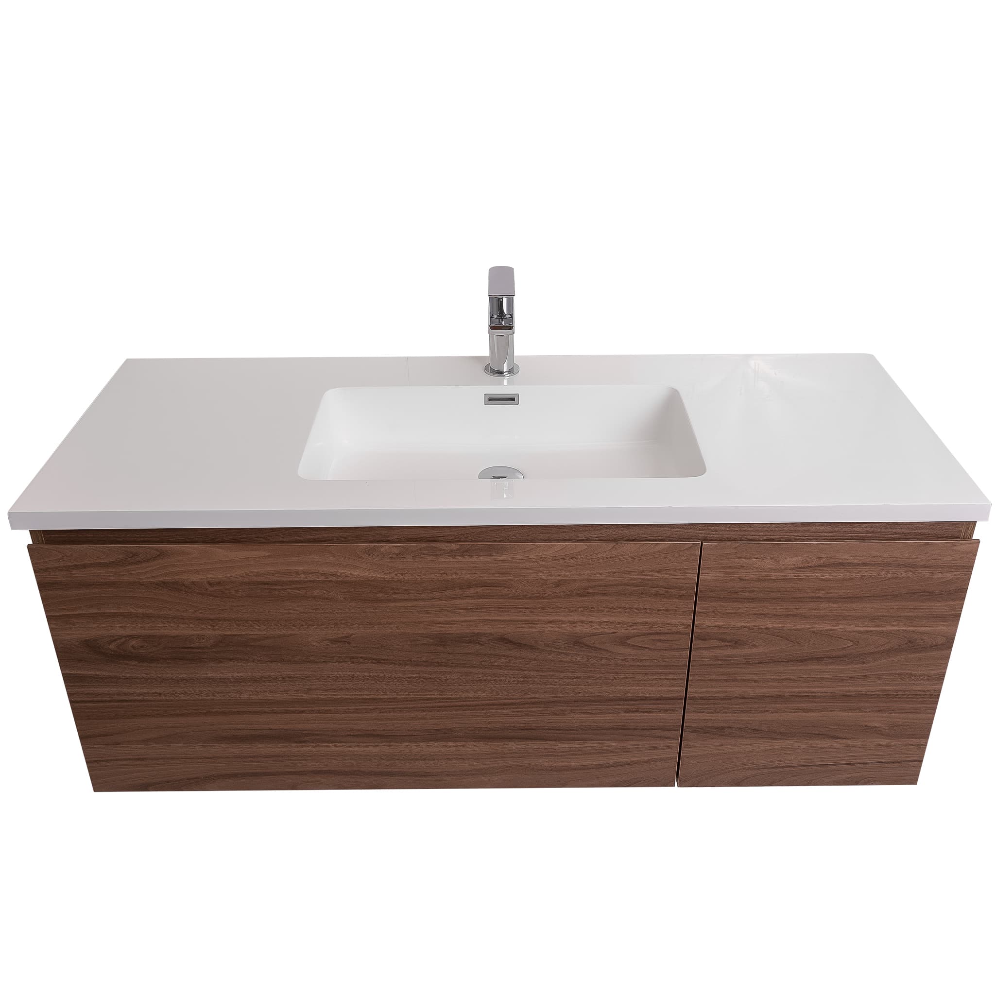 Venice 47.5 Walnut Wood Texture Cabinet,  Square Cultured Marble Sink, Wall Mounted Modern Vanity Set