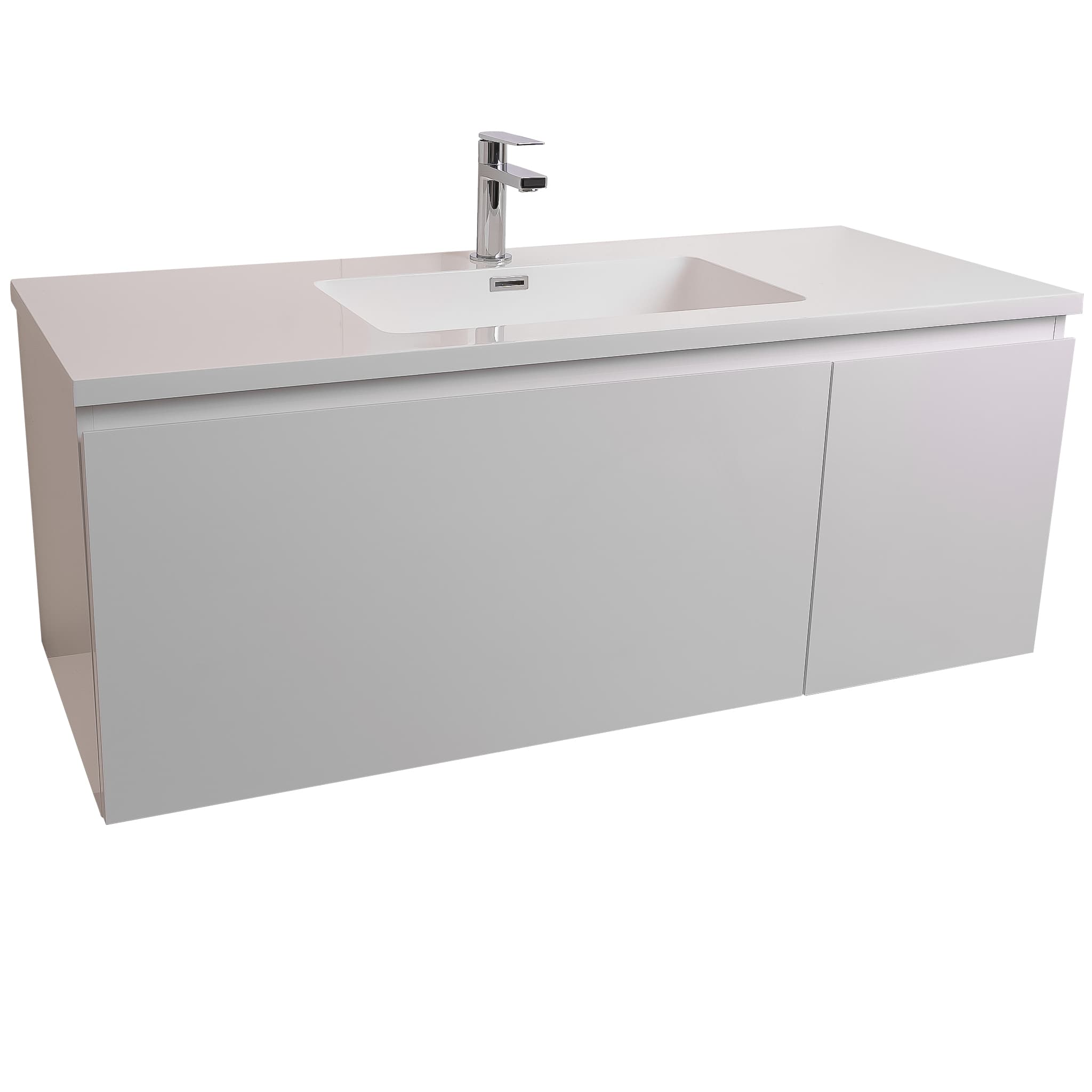 Venice 47.5 White High Gloss Cabinet, Square Cultured Marble Sink, Wall Mounted Modern Vanity Set Bath Trends USA