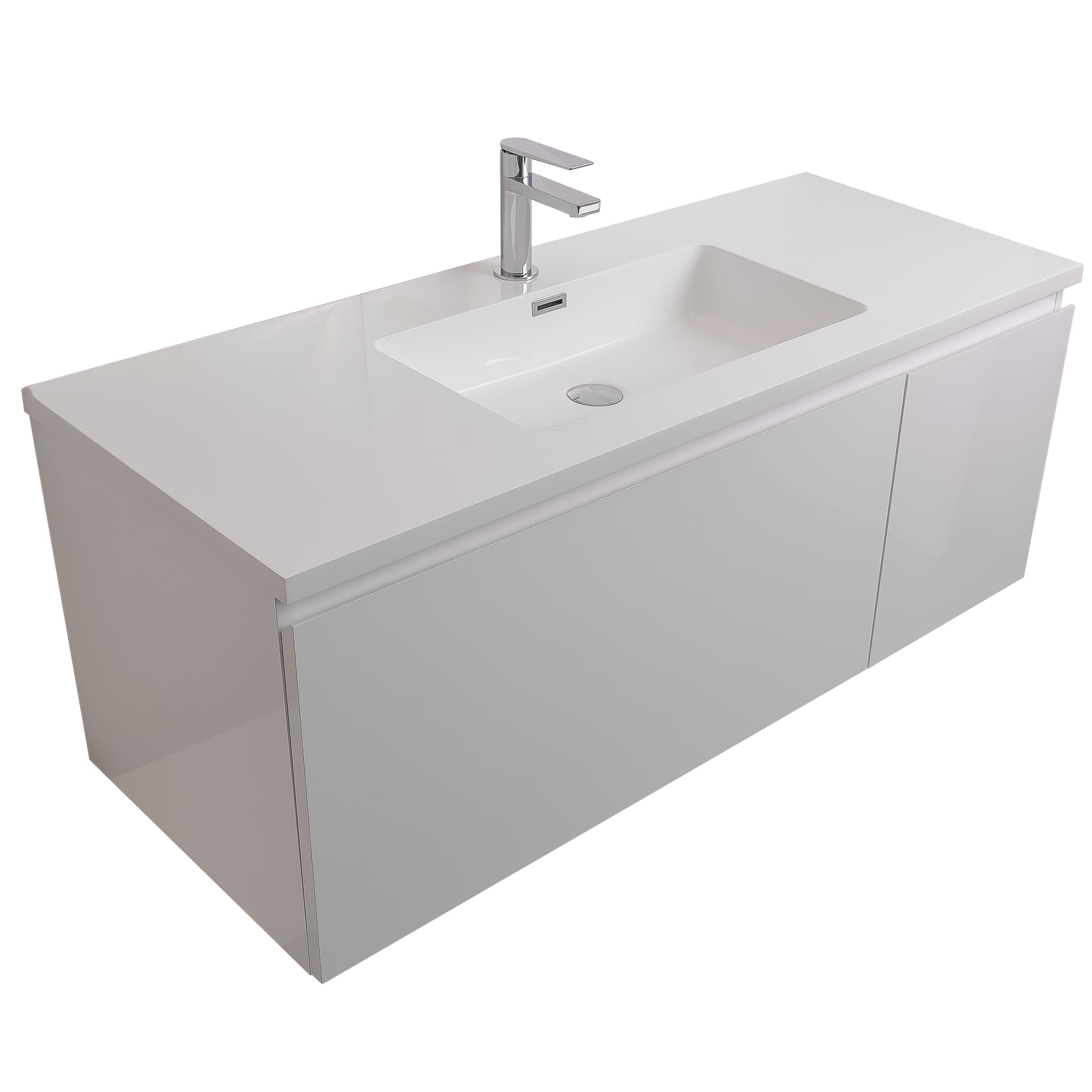 Venice 47.5 White High Gloss Cabinet, Square Cultured Marble Sink, Wall Mounted Modern Vanity Set