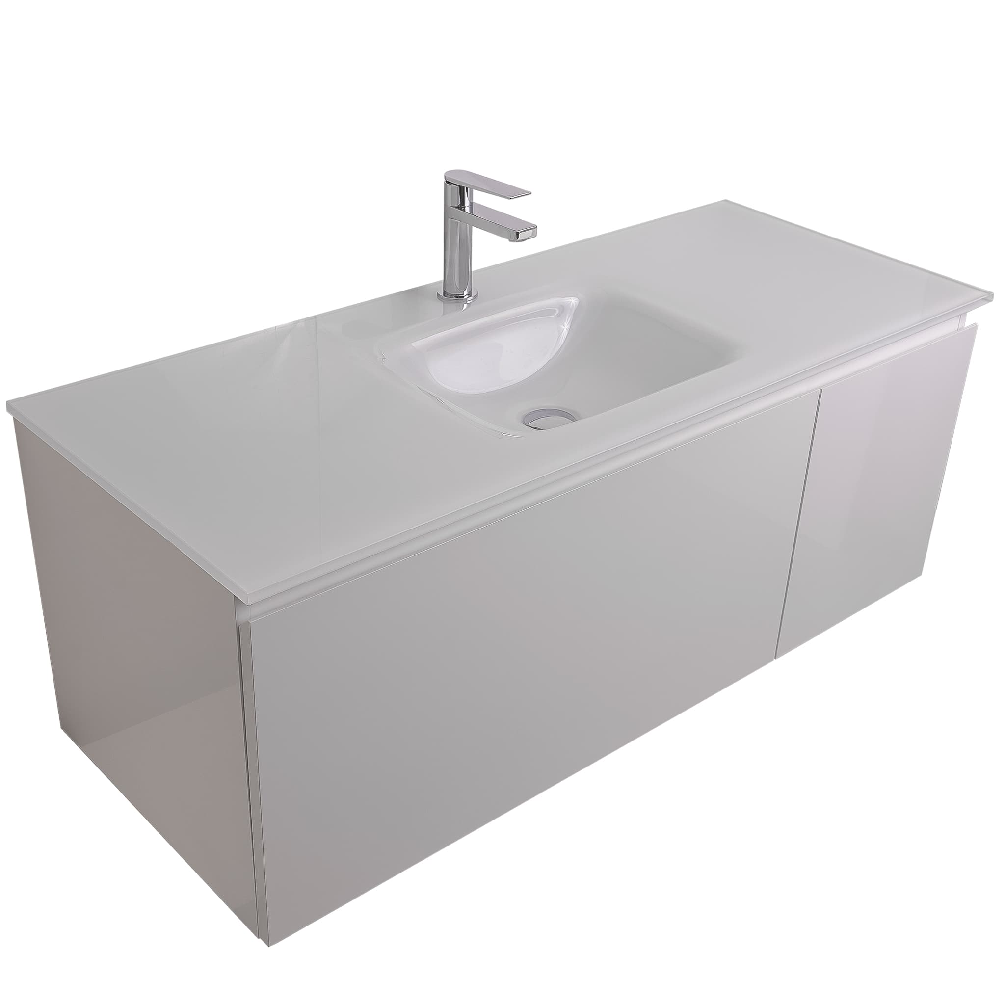 Venice 47.5 White High Gloss Cabinet, White Tempered Glass Sink, Wall Mounted Modern Vanity Set