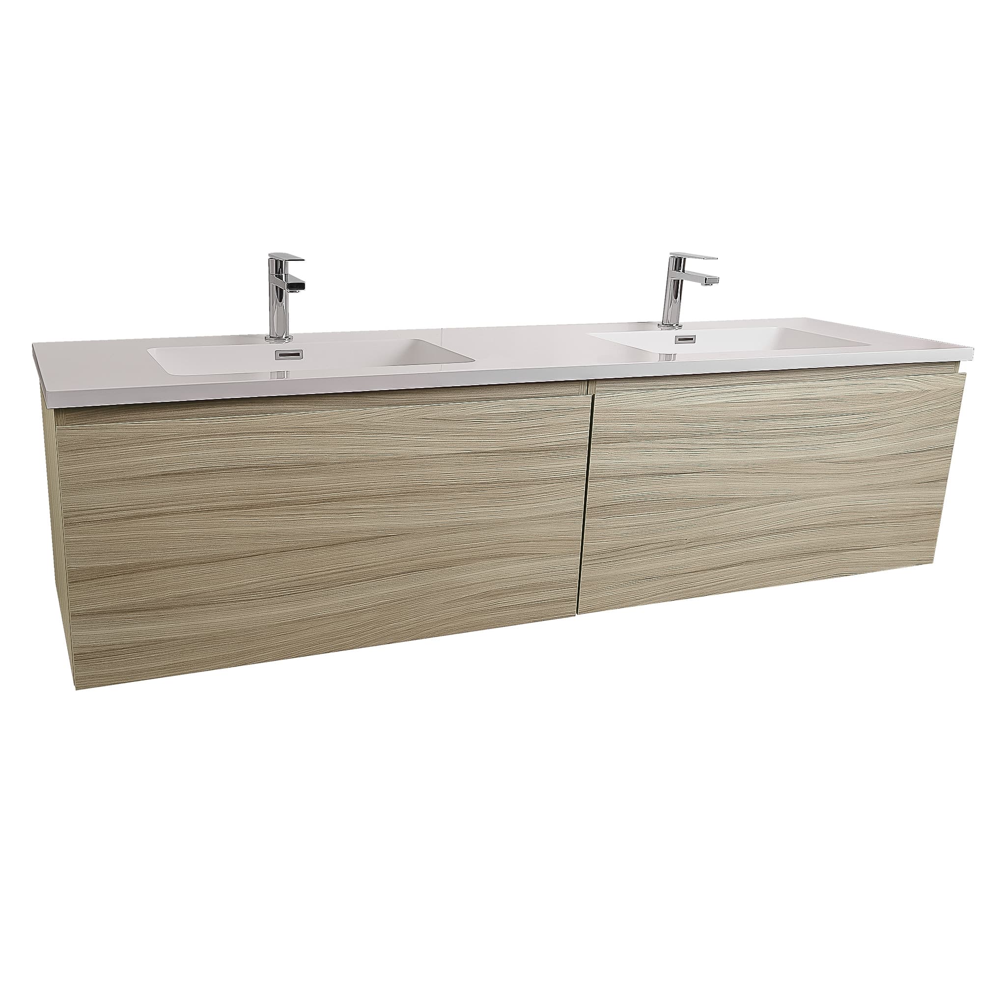 Venice 63 Nilo Grey Wood Texture Cabinet, Square Cultured Double Marble Sink, Wall Mounted Modern Vanity Set Bath Trends USA