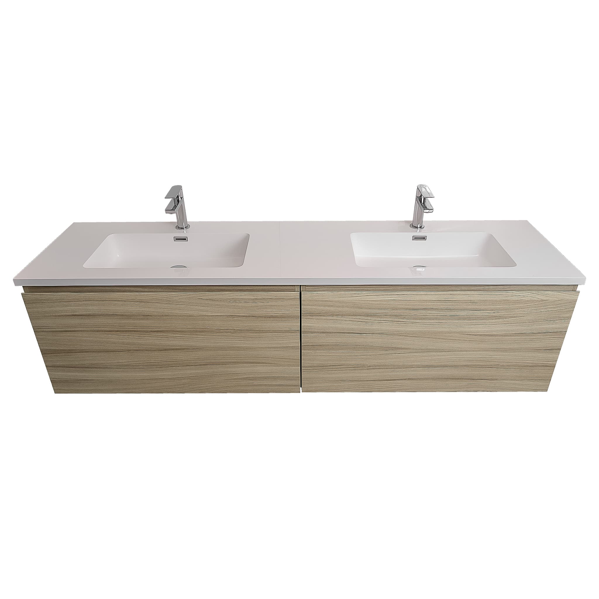 Venice 63 Nilo Grey Wood Texture Cabinet, Square Cultured Double Marble Sink, Wall Mounted Modern Vanity Set