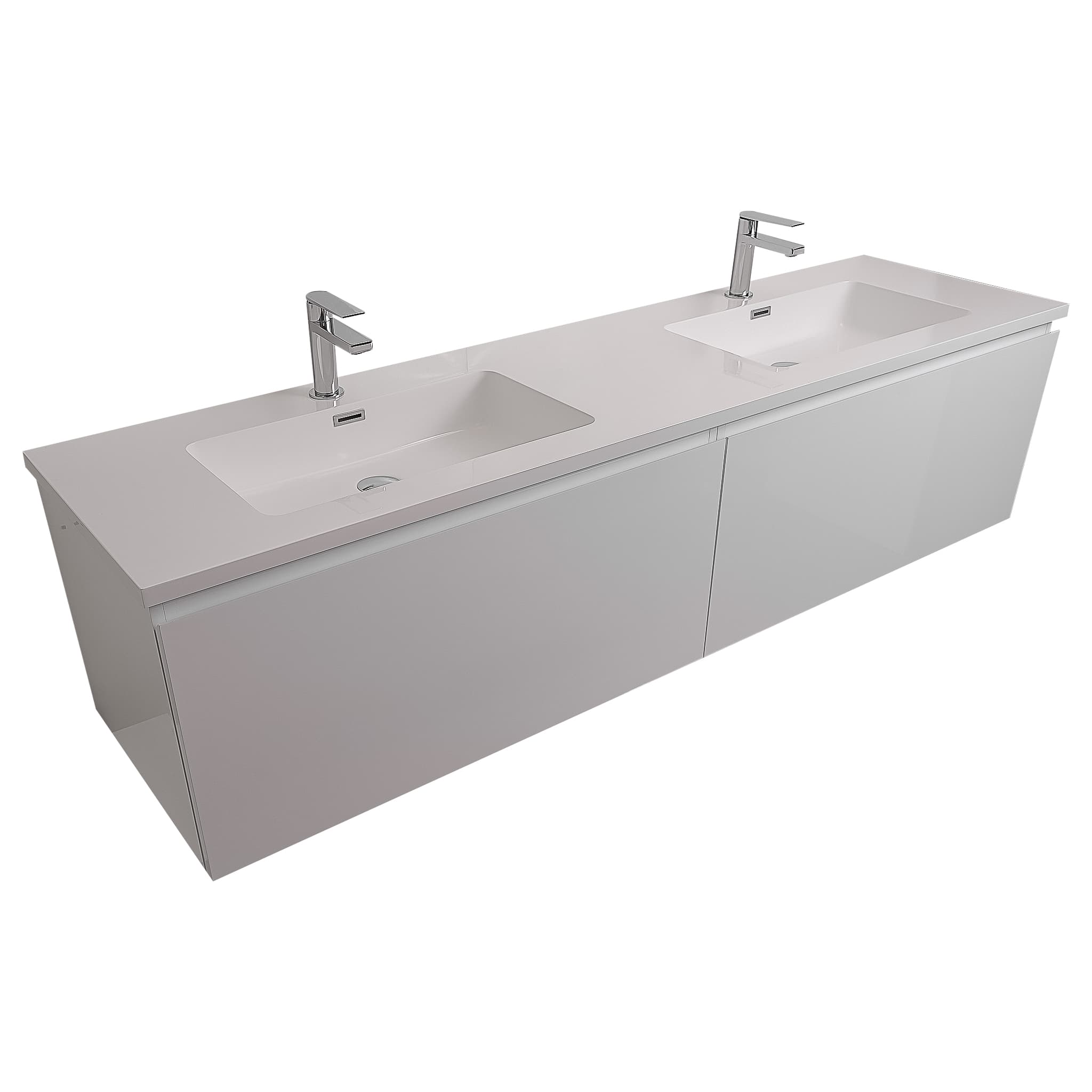 Venice 63 White High Gloss Cabinet, Square Cultured Marble Double Sink, Wall Mounted Modern Vanity Set Bath Trends USA