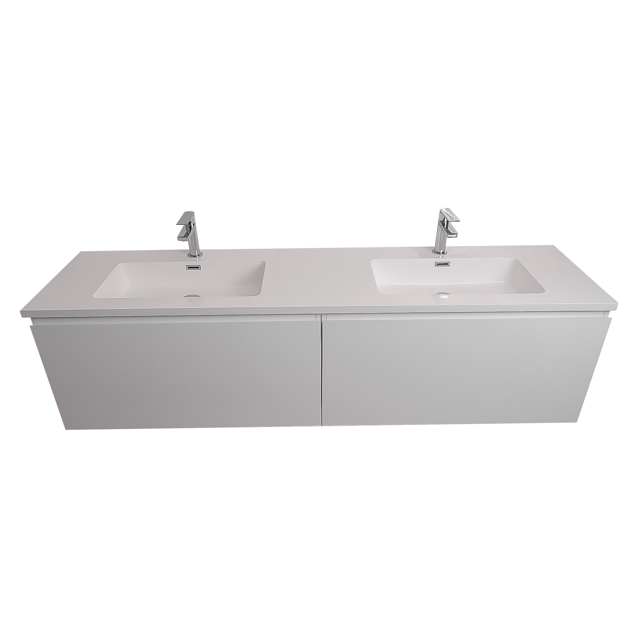 Venice 63 White High Gloss Cabinet, Square Cultured Marble Double Sink, Wall Mounted Modern Vanity Set
