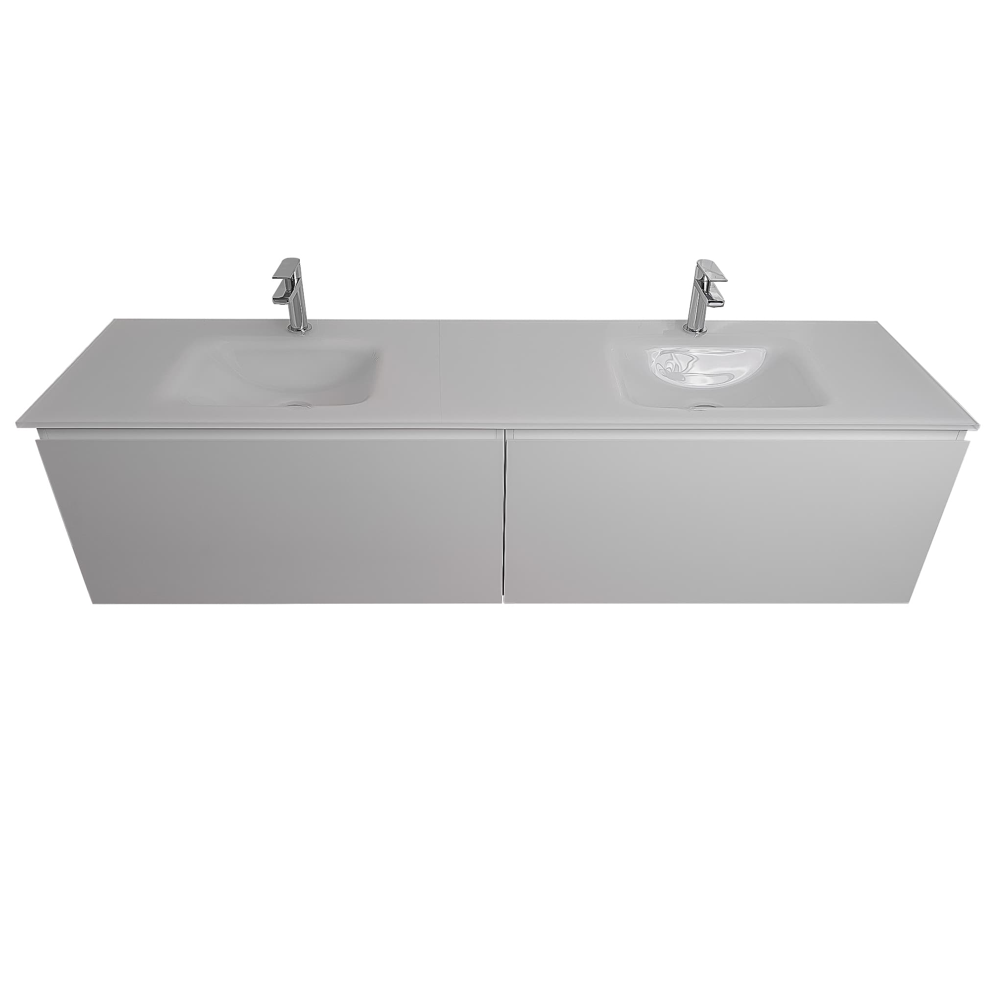 Venice 63 White High Gloss Cabinet, White Tempered Glass Double Sink, Wall Mounted Modern Vanity Set