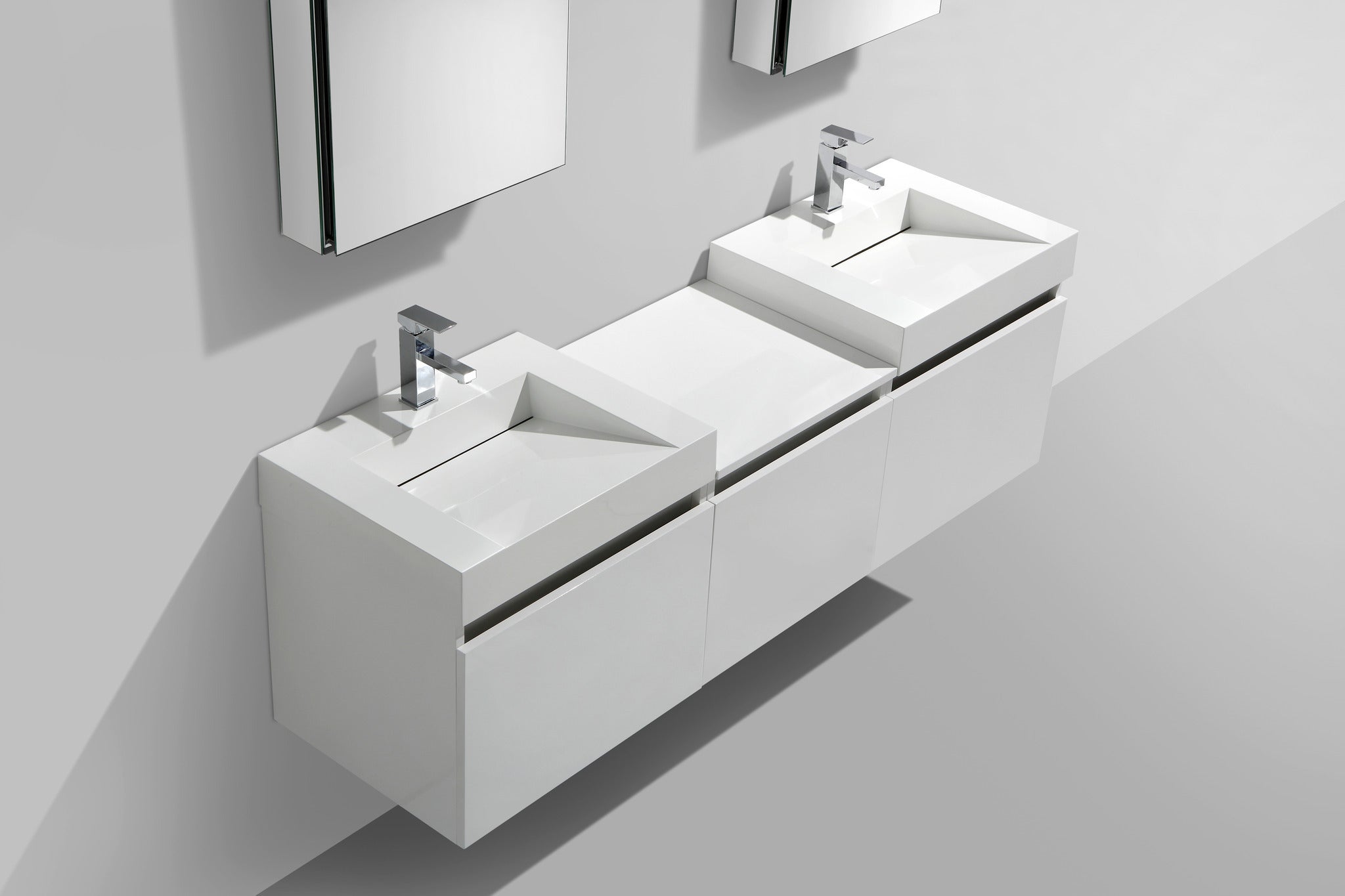 aquamoon venice 69" infinity double sink white wall mounted modern