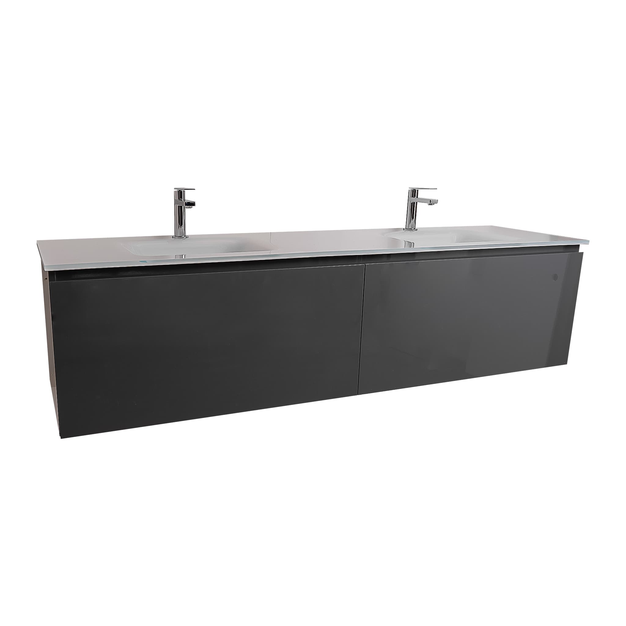 Venice 72 Anthracite High Gloss Cabinet, White Tempered Glass Double Sink, Wall Mounted Modern Vanity Set