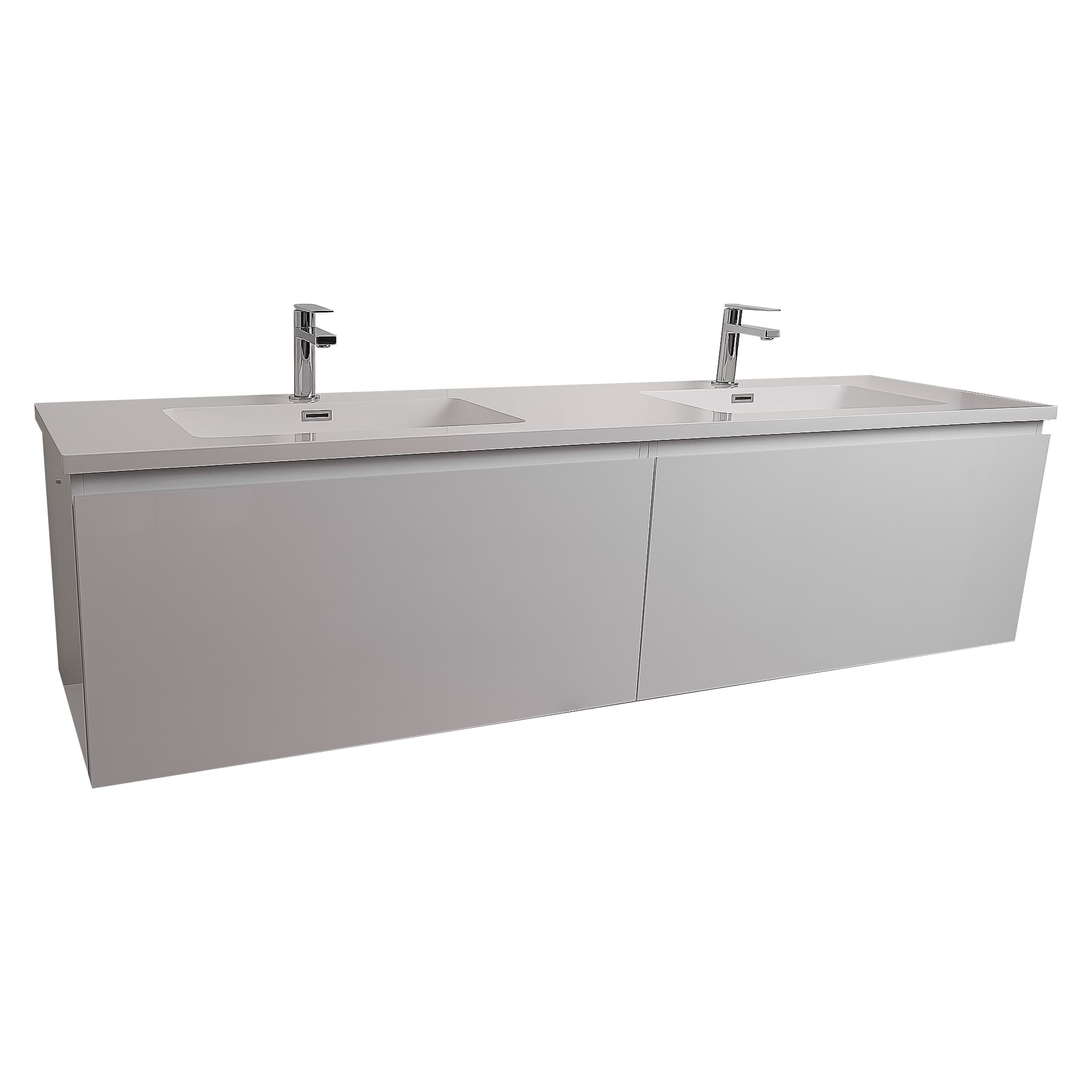 Venice 72 White High Gloss Cabinet, Square Cultured Marble Double Sink, Wall Mounted Modern Vanity Set Bath Trends USA