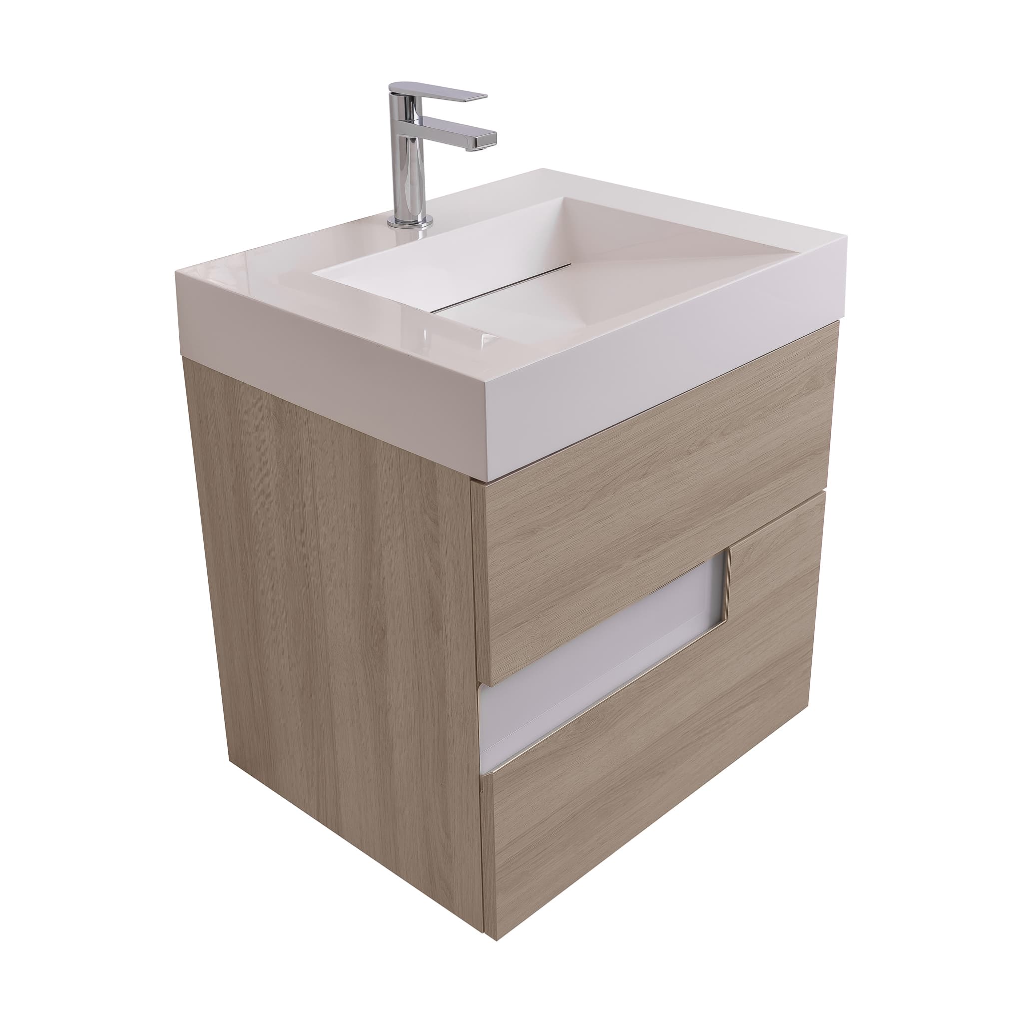 Vision 23.5 Natural Light  Wood Cabinet, Infinity Cultured Marble Sink, Wall Mounted Modern Vanity Set