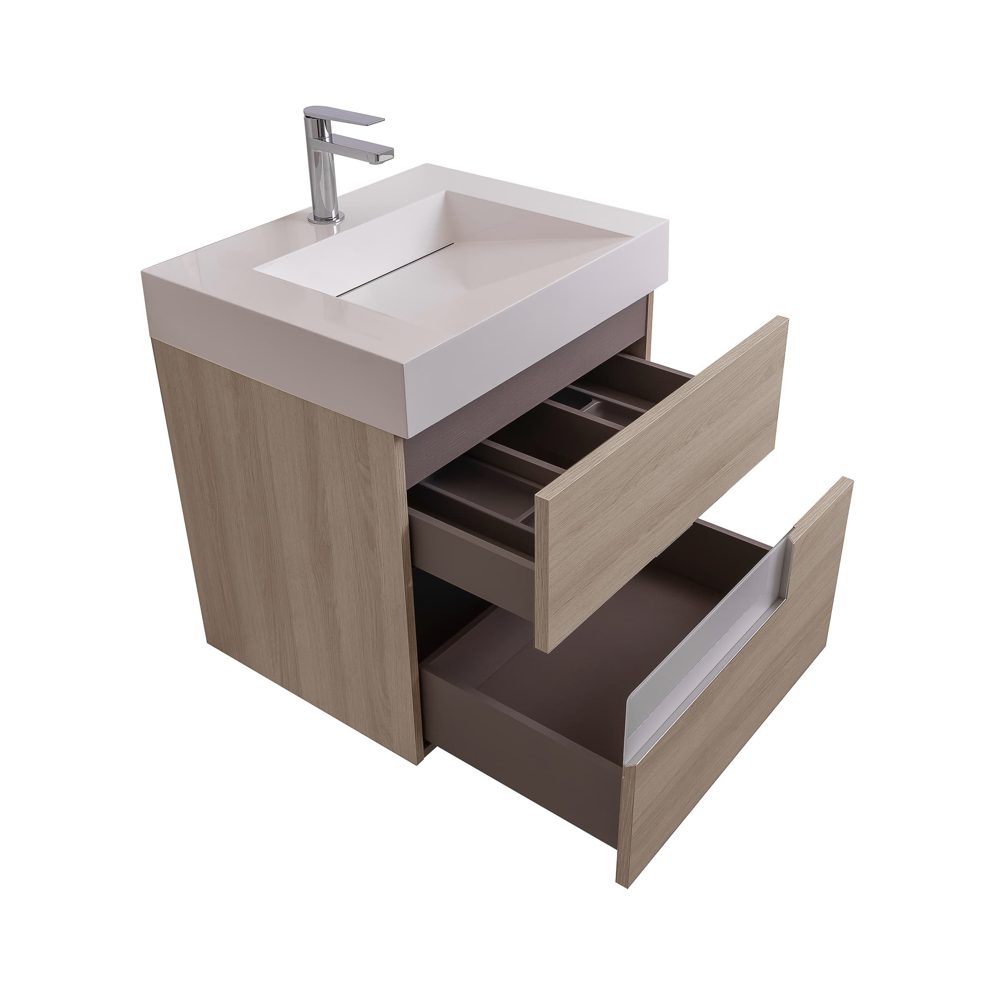 Vision 23.5 Natural Light  Wood Cabinet, Infinity Cultured Marble Sink, Wall Mounted Modern Vanity Set