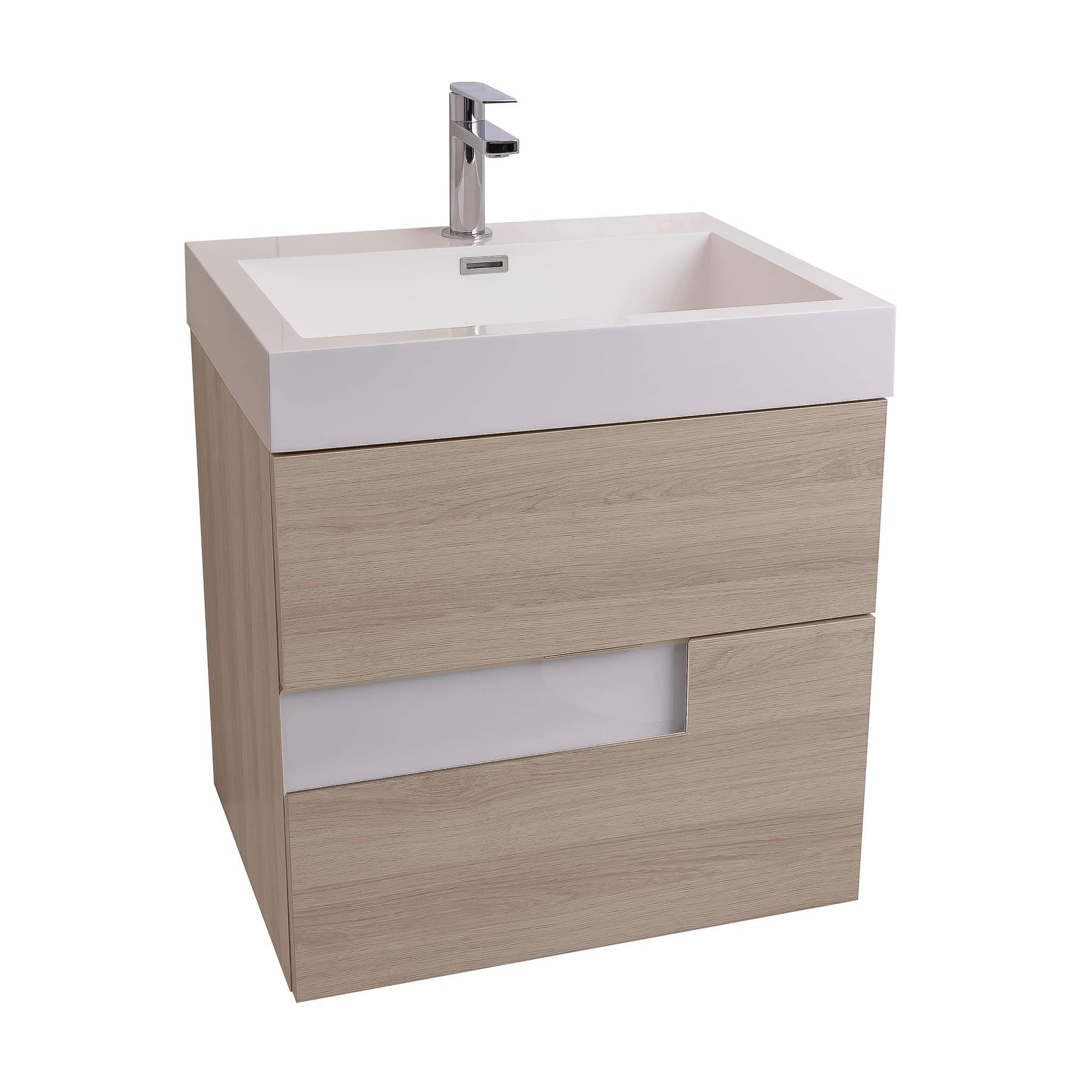 Vision 23.5 Natural Light Wood Cabinet, Square Cultured Marble Sink, Wall Mounted Modern Vanity Set