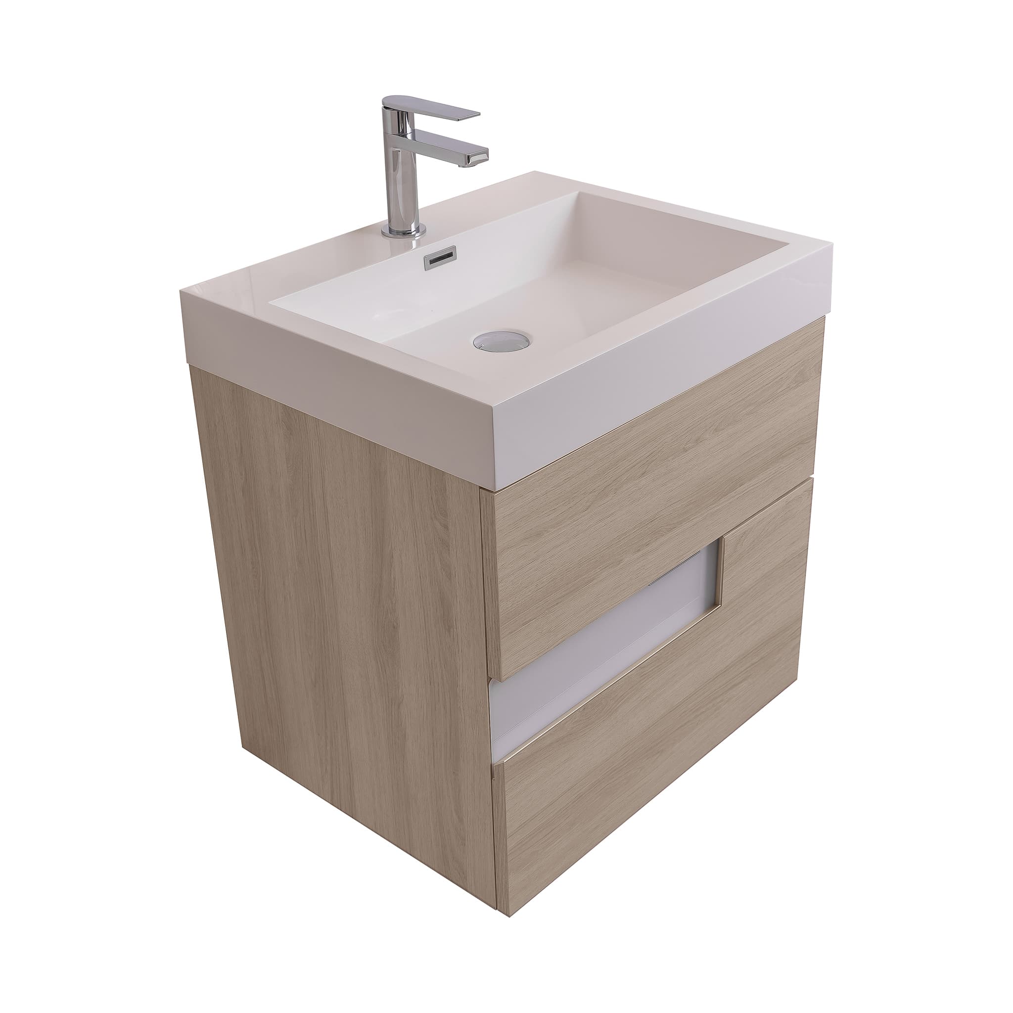 Vision 23.5 Natural Light Wood Cabinet, Square Cultured Marble Sink, Wall Mounted Modern Vanity Set