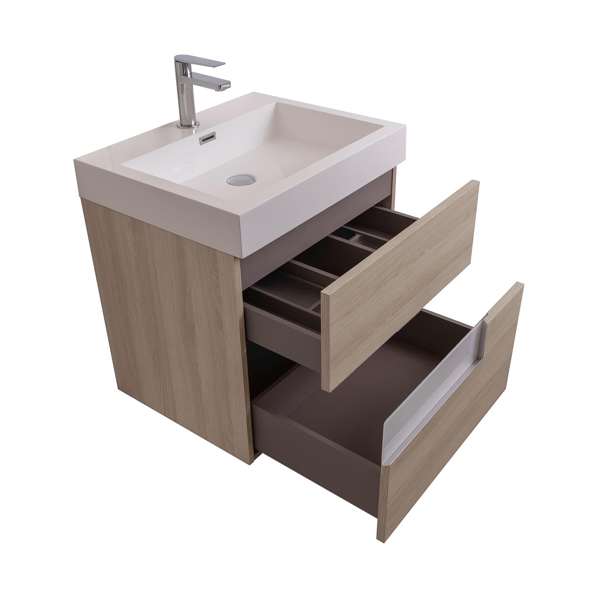 Vision 23.5 Natural Light Wood Cabinet, Square Cultured Marble Sink, Wall Mounted Modern Vanity Set