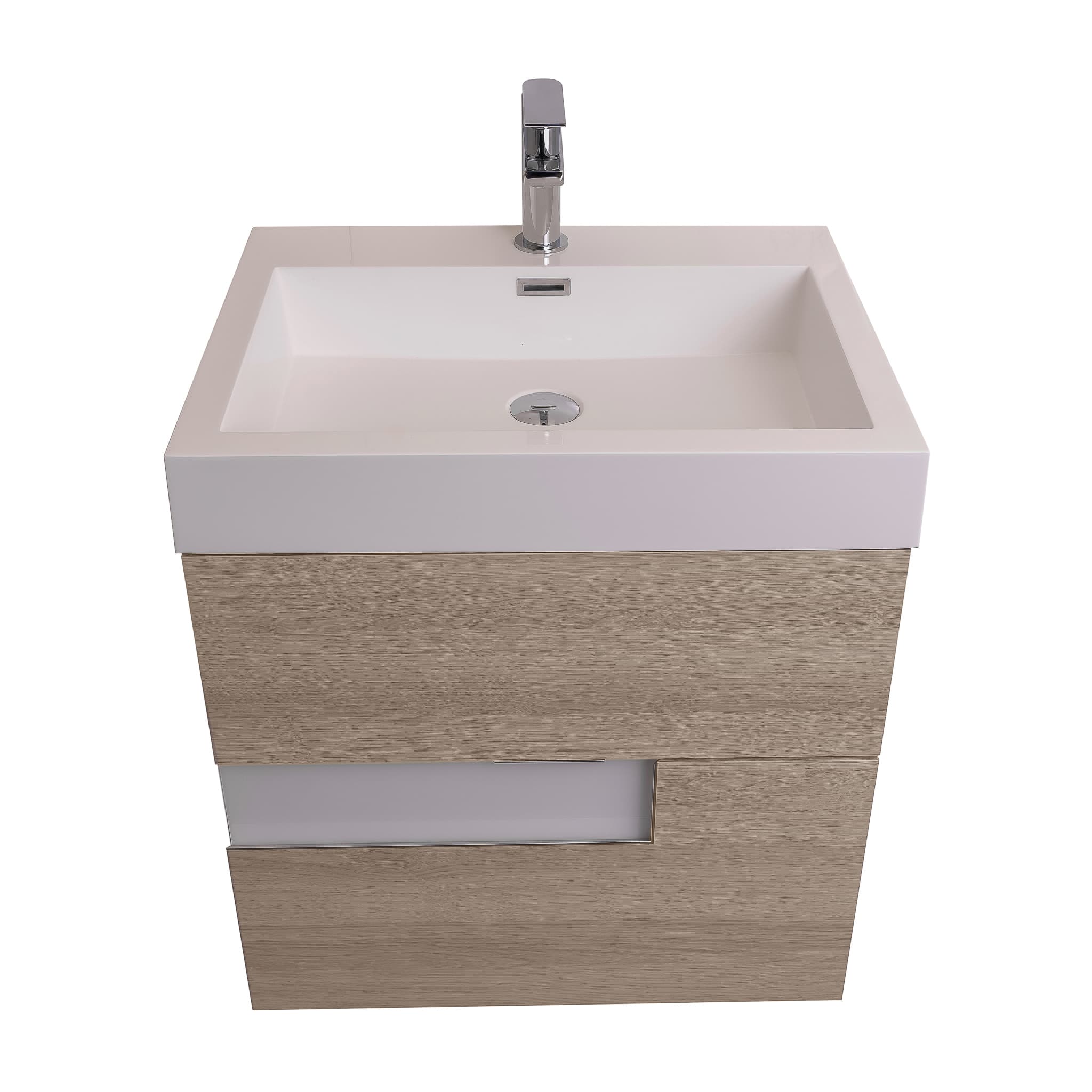 Vision 23.5 Natural Light Wood Cabinet, Square Cultured Marble Sink, Wall Mounted Modern Vanity Set