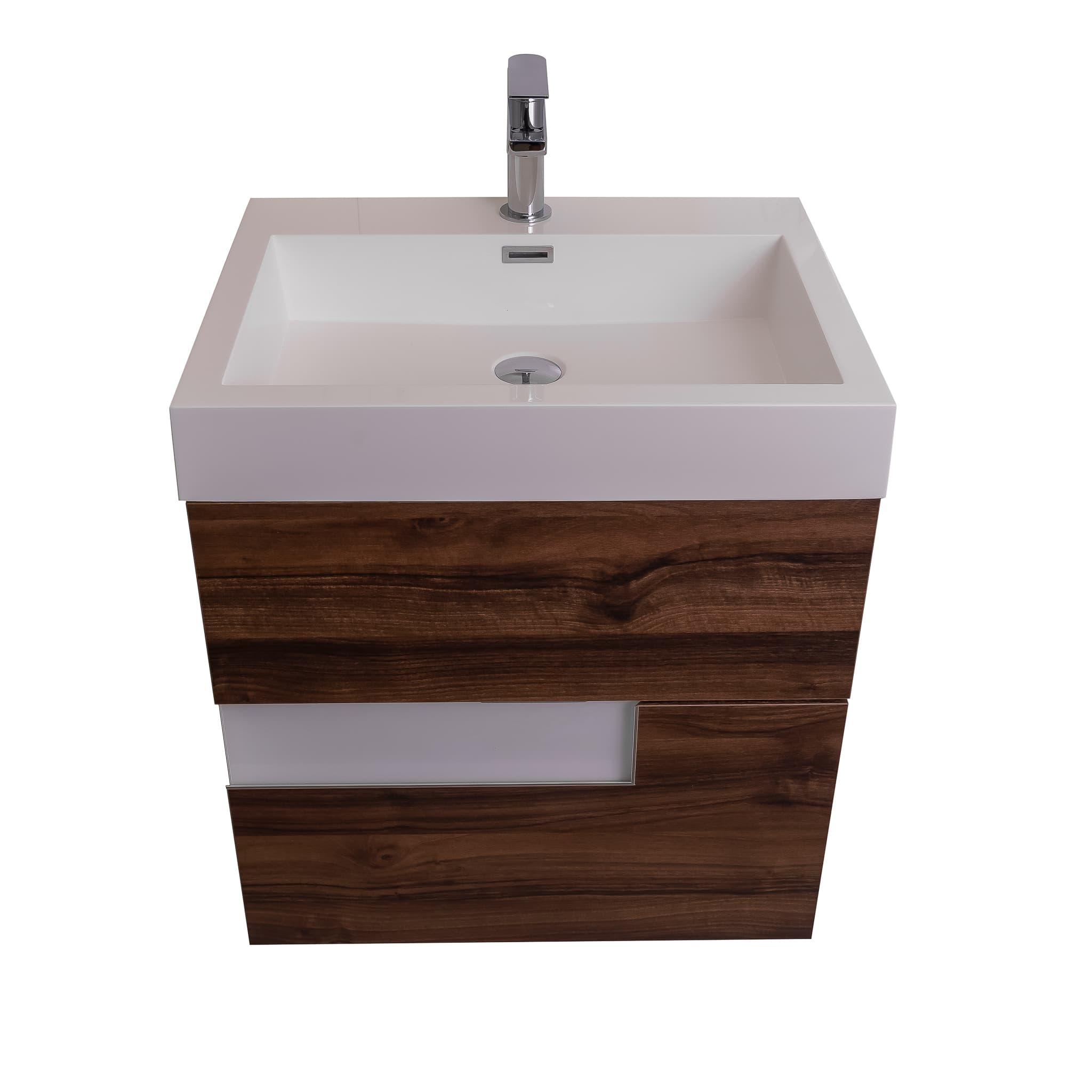 Vision 23.5 Valenti Medium Brown Wood Cabinet, Square Cultured Marble Sink, Wall Mounted Modern Vanity Set