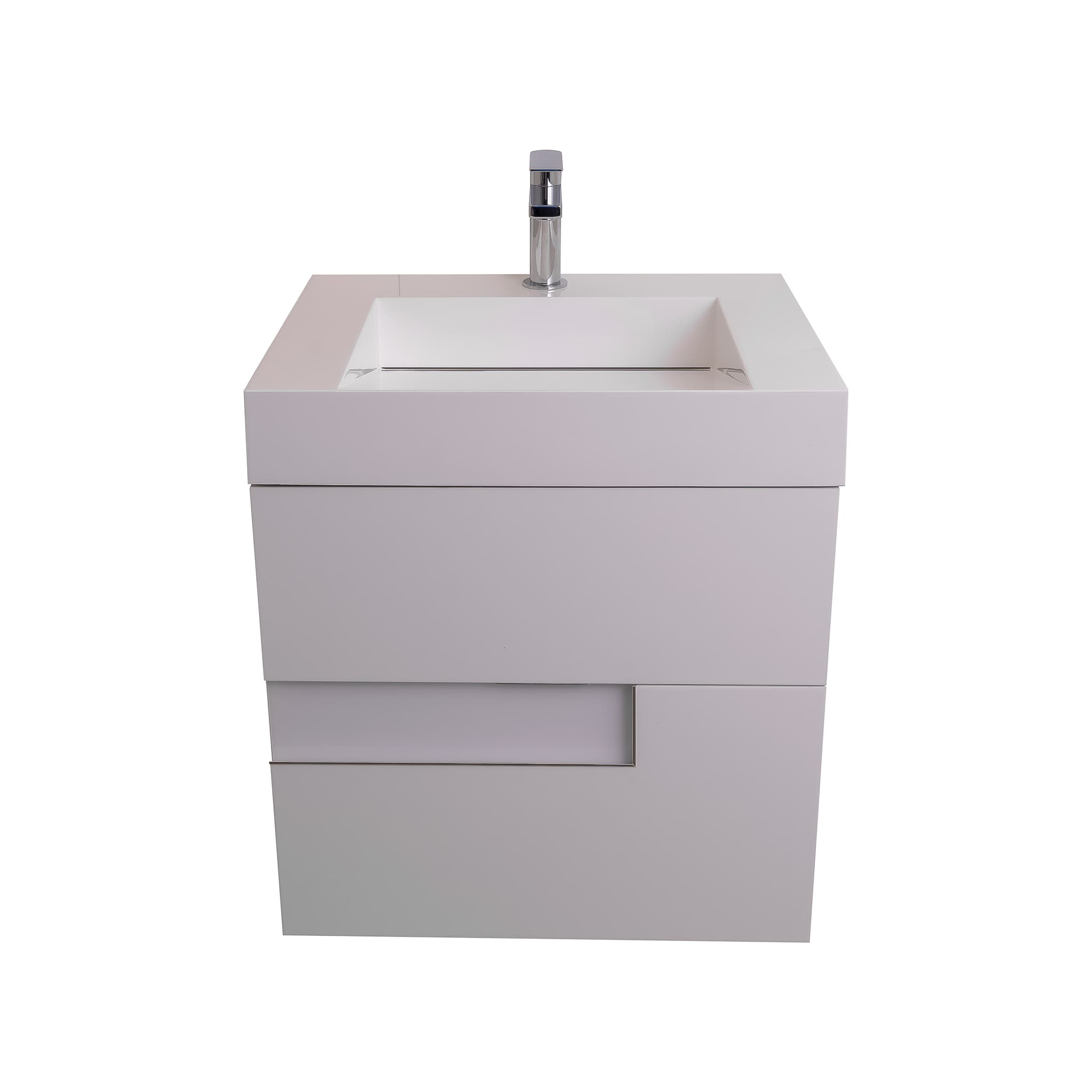 Vision 23.5 White High Gloss Cabinet, Infinity Cultured Marble Sink, Wall Mounted Modern Vanity Set