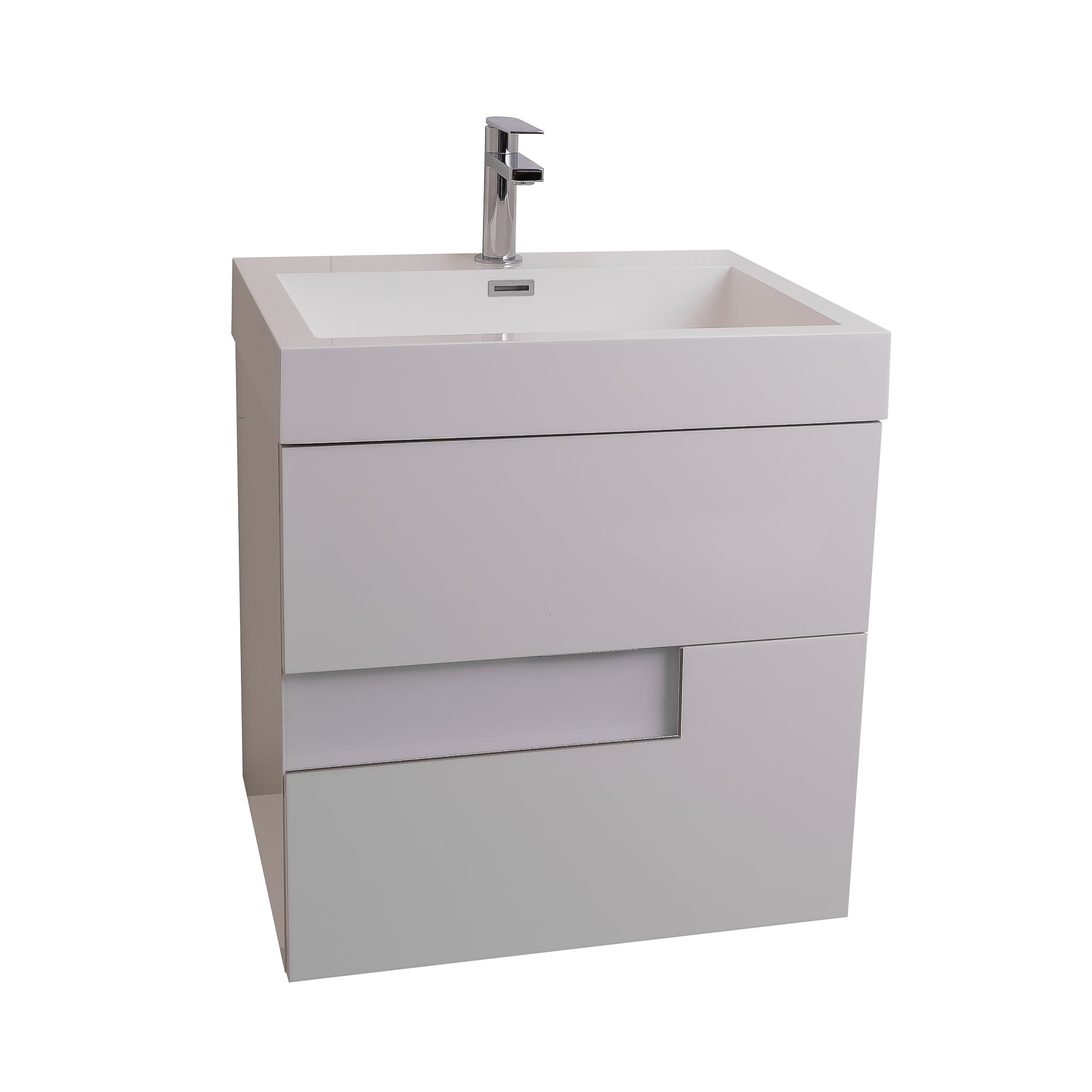 Vision 23.5 White High Gloss Cabinet, Square Cultured Marble Sink, Wall Mounted Modern Vanity Set