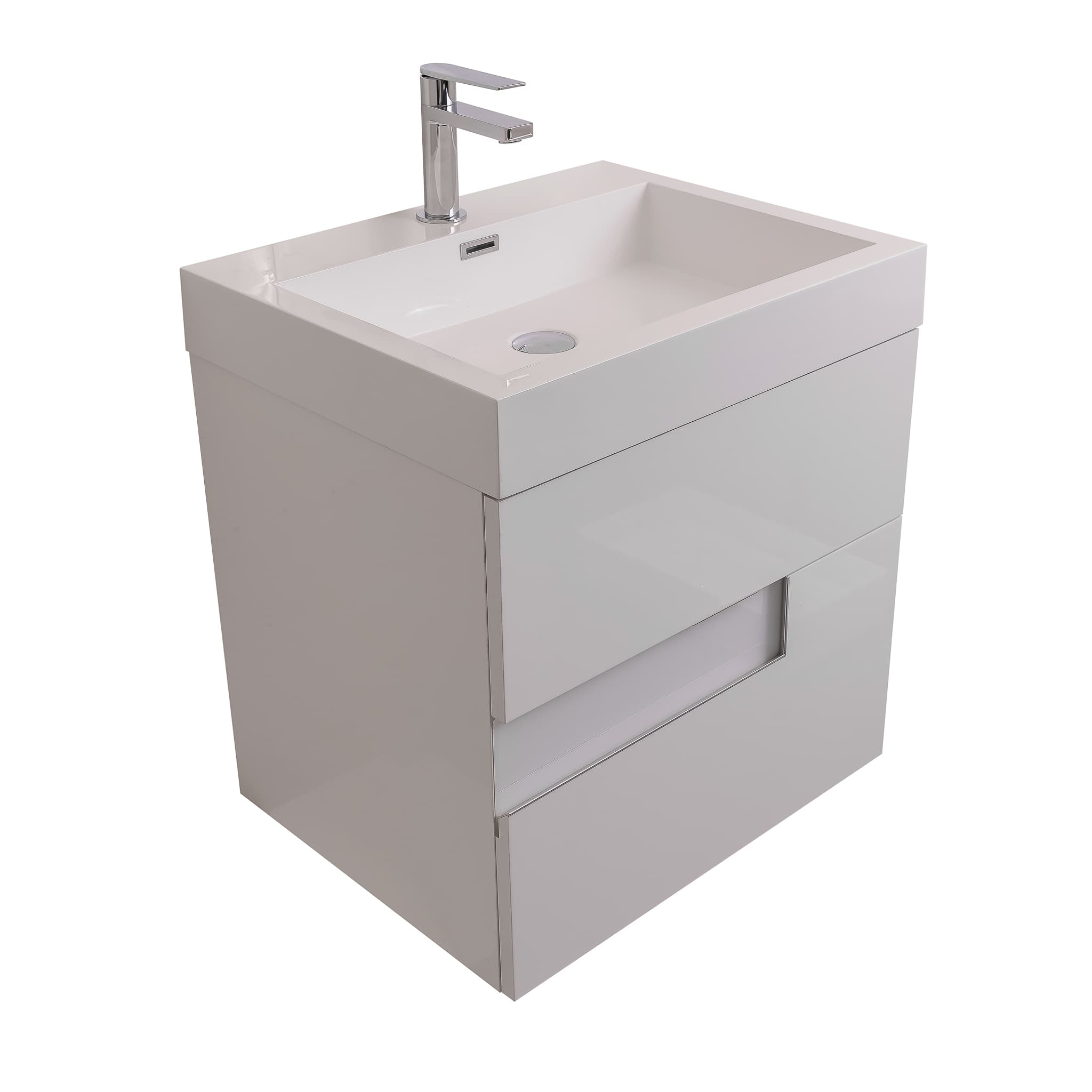 Vision 23.5 White High Gloss Cabinet, Square Cultured Marble Sink, Wall Mounted Modern Vanity Set