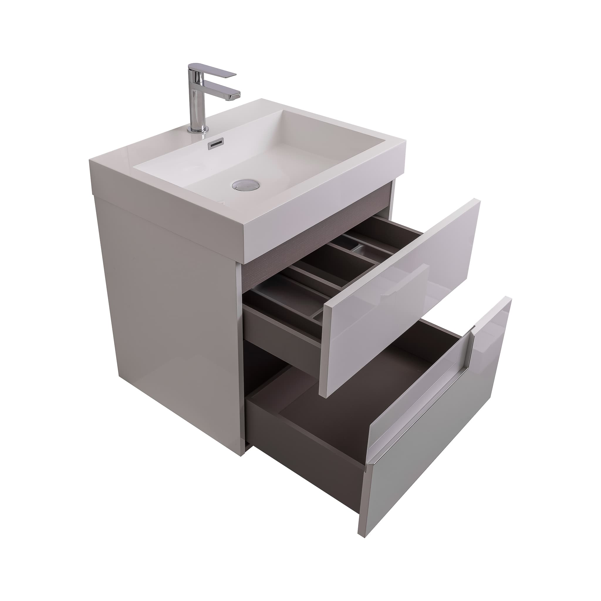Vision 23.5 White High Gloss Cabinet, Square Cultured Marble Sink, Wall Mounted Modern Vanity Set