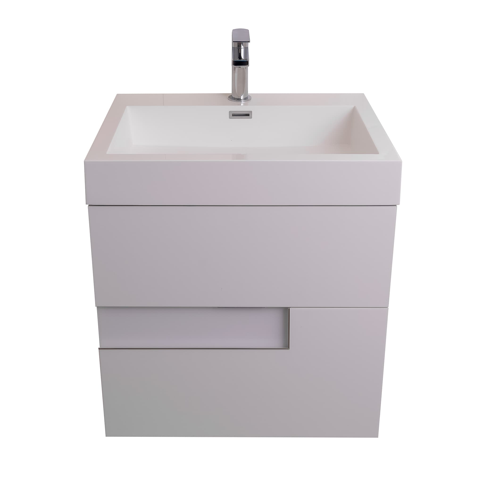 Vision 23.5 White High Gloss Cabinet, Square Cultured Marble Sink, Wall Mounted Modern Vanity Set