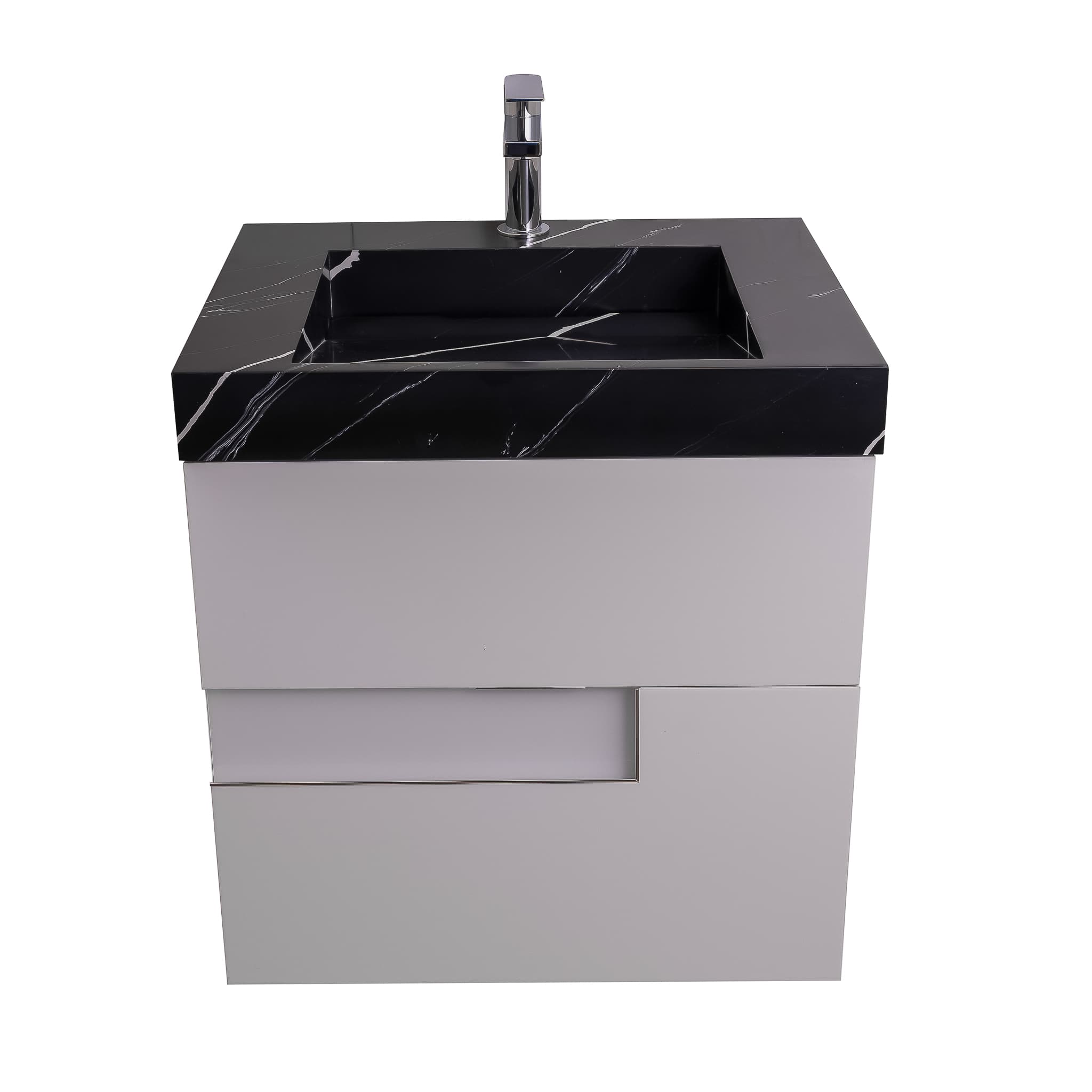 Vision 23.5 White High Gloss Cabinet, Solid Surface Matte Black Carrara Infinity Sink, Wall Mounted Modern Vanity Set