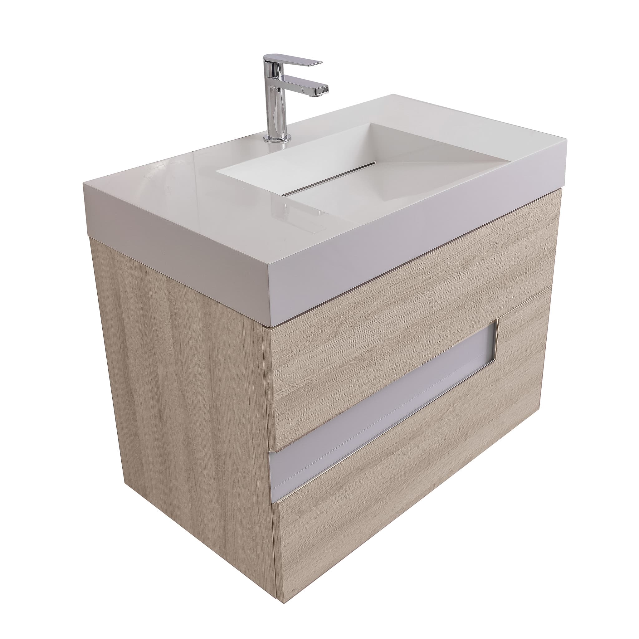 Vision 31.5 Natural Light  Wood Cabinet, Infinity Cultured Marble Sink, Wall Mounted Modern Vanity Set