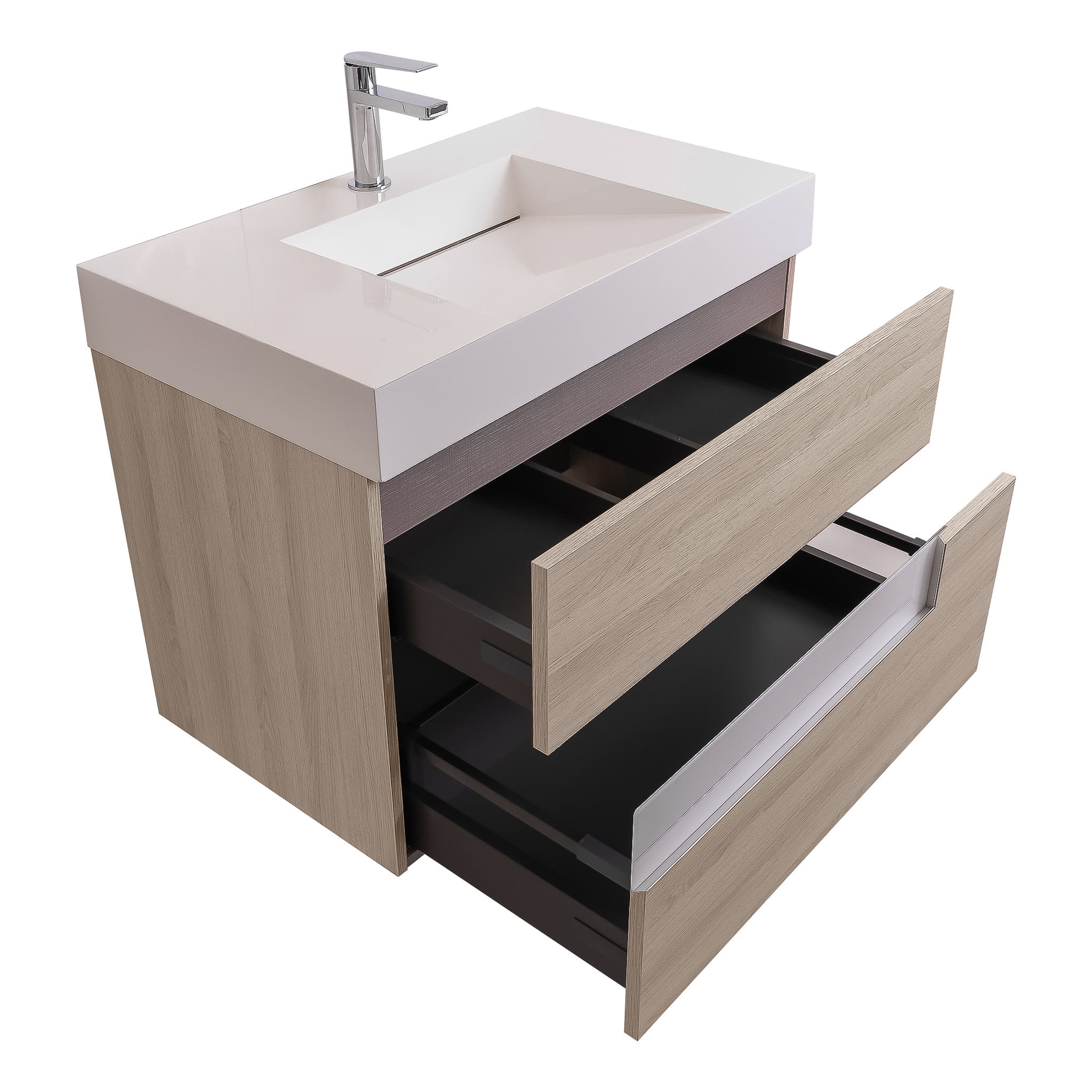 Vision 31.5 Natural Light  Wood Cabinet, Infinity Cultured Marble Sink, Wall Mounted Modern Vanity Set