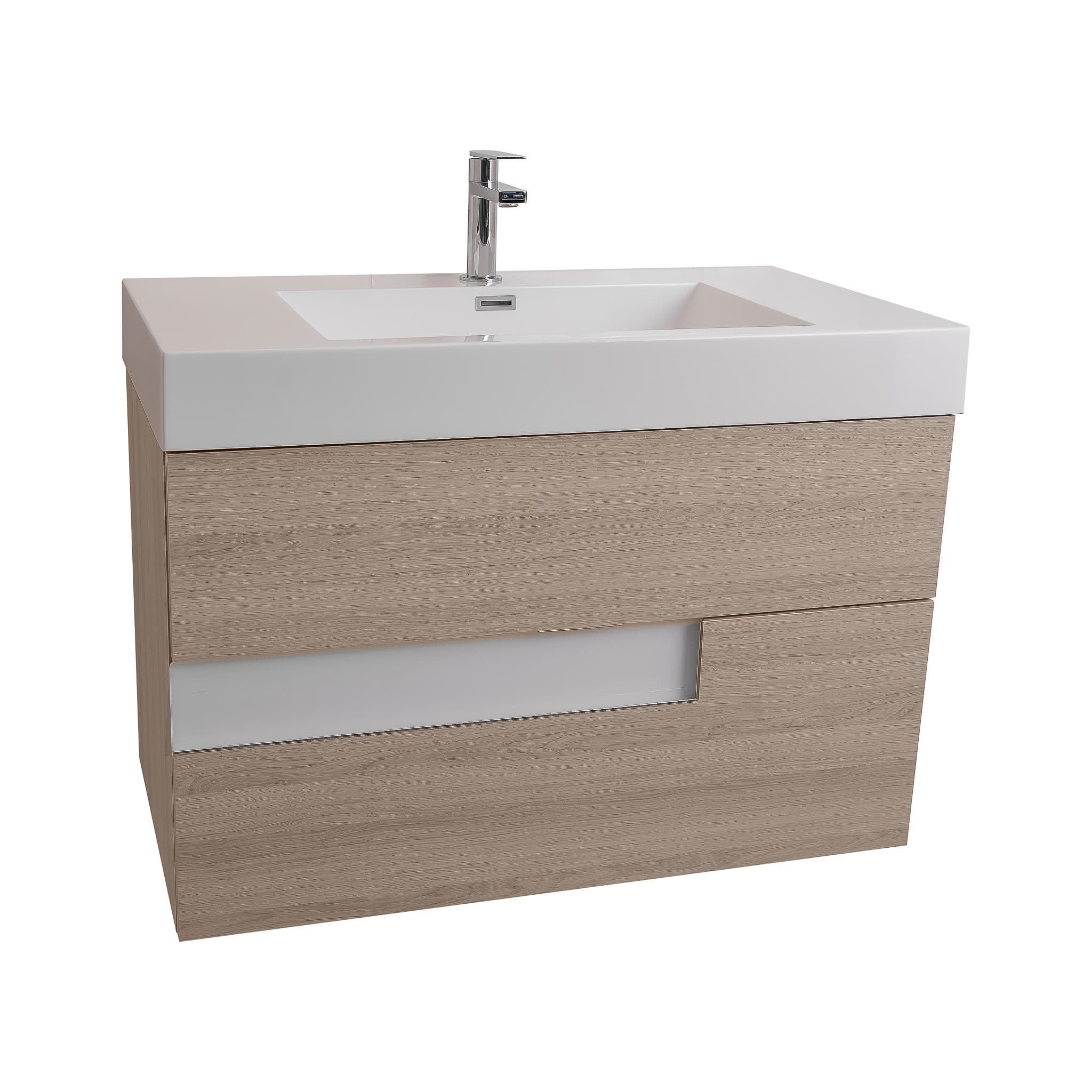 Vision 31.5 Natural Light Wood Cabinet, Square Cultured Marble Sink, Wall Mounted Modern Vanity Set Bath Trends USA