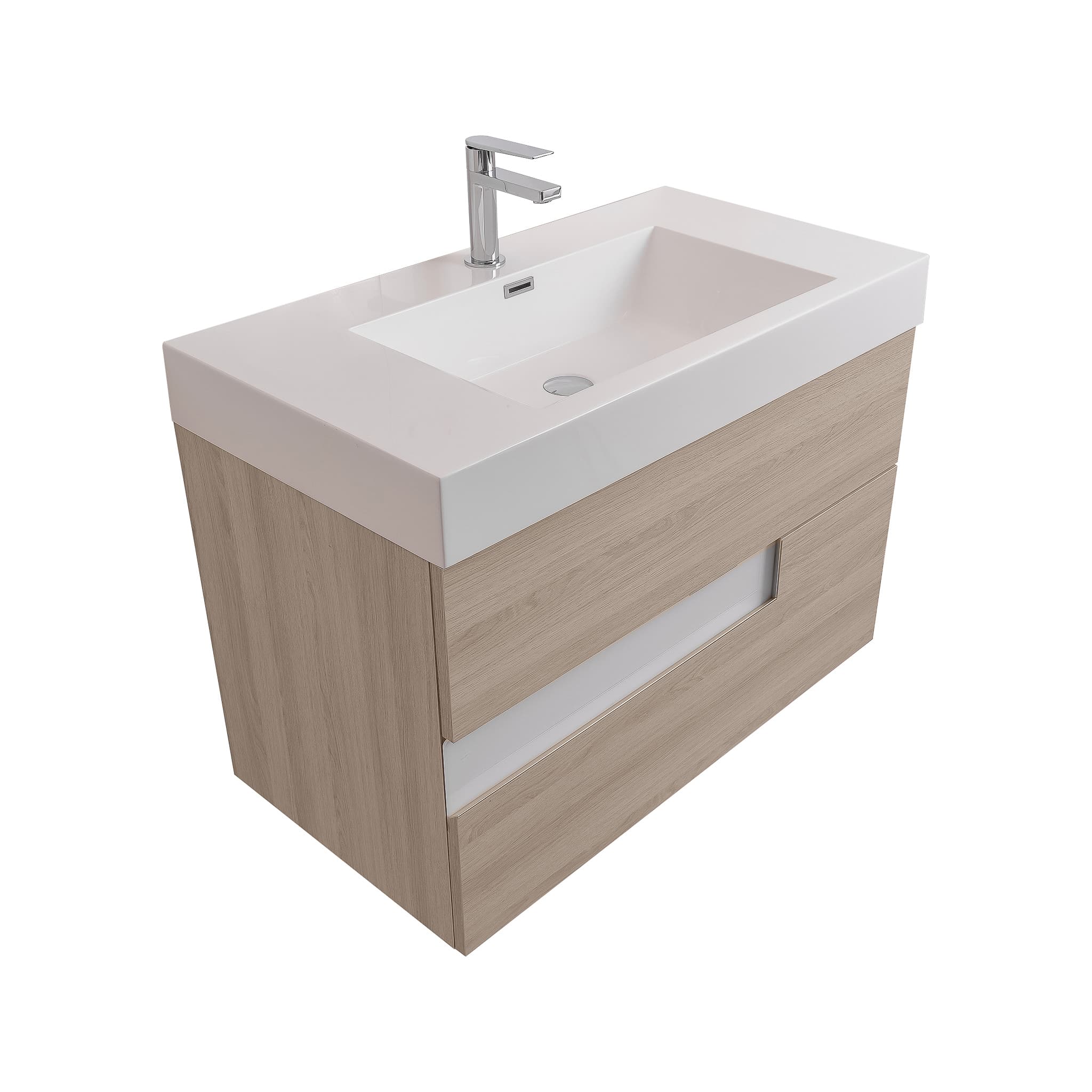 Vision 31.5 Natural Light Wood Cabinet, Square Cultured Marble Sink, Wall Mounted Modern Vanity Set Bath Trends USA