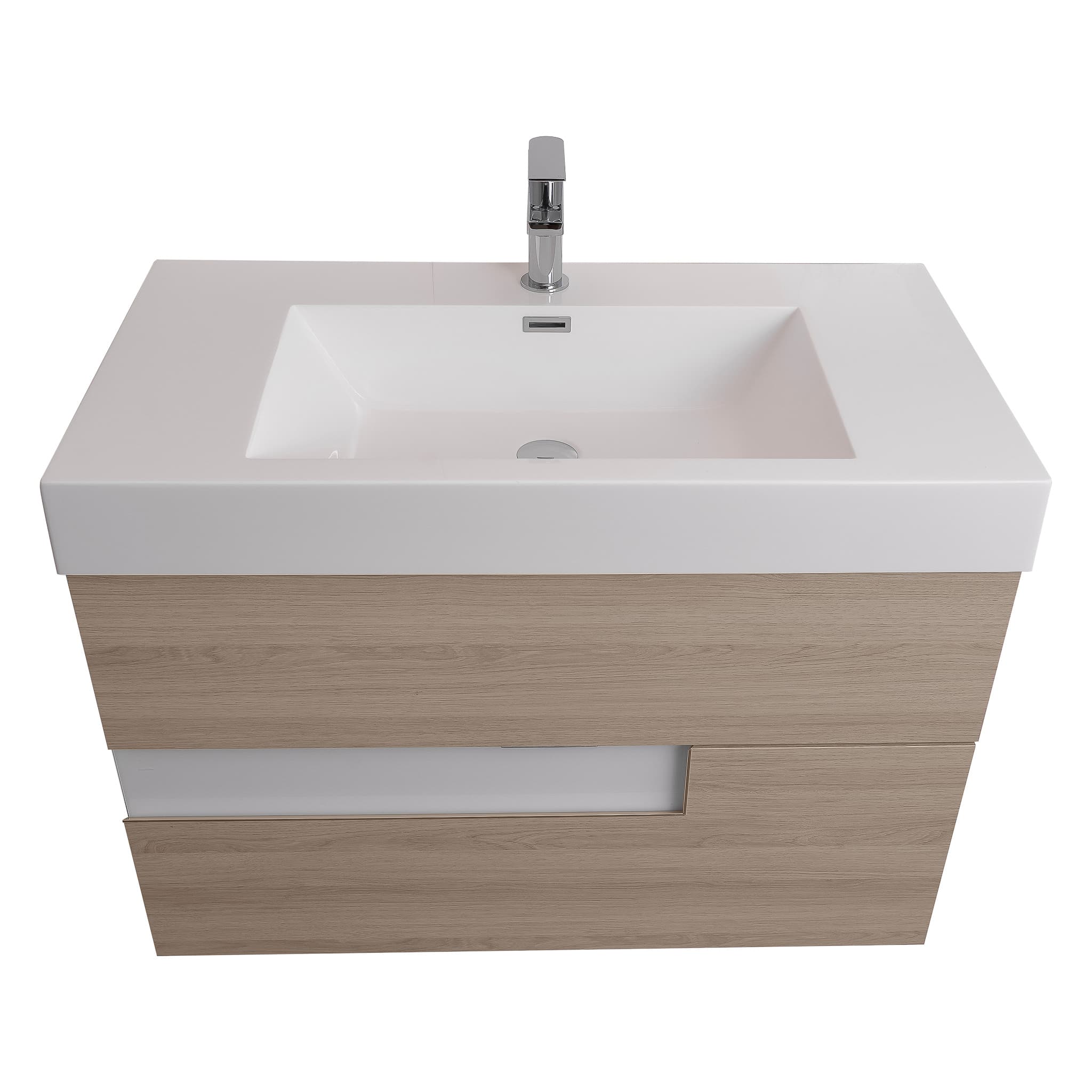 Vision 31.5 Natural Light Wood Cabinet, Square Cultured Marble Sink, Wall Mounted Modern Vanity Set