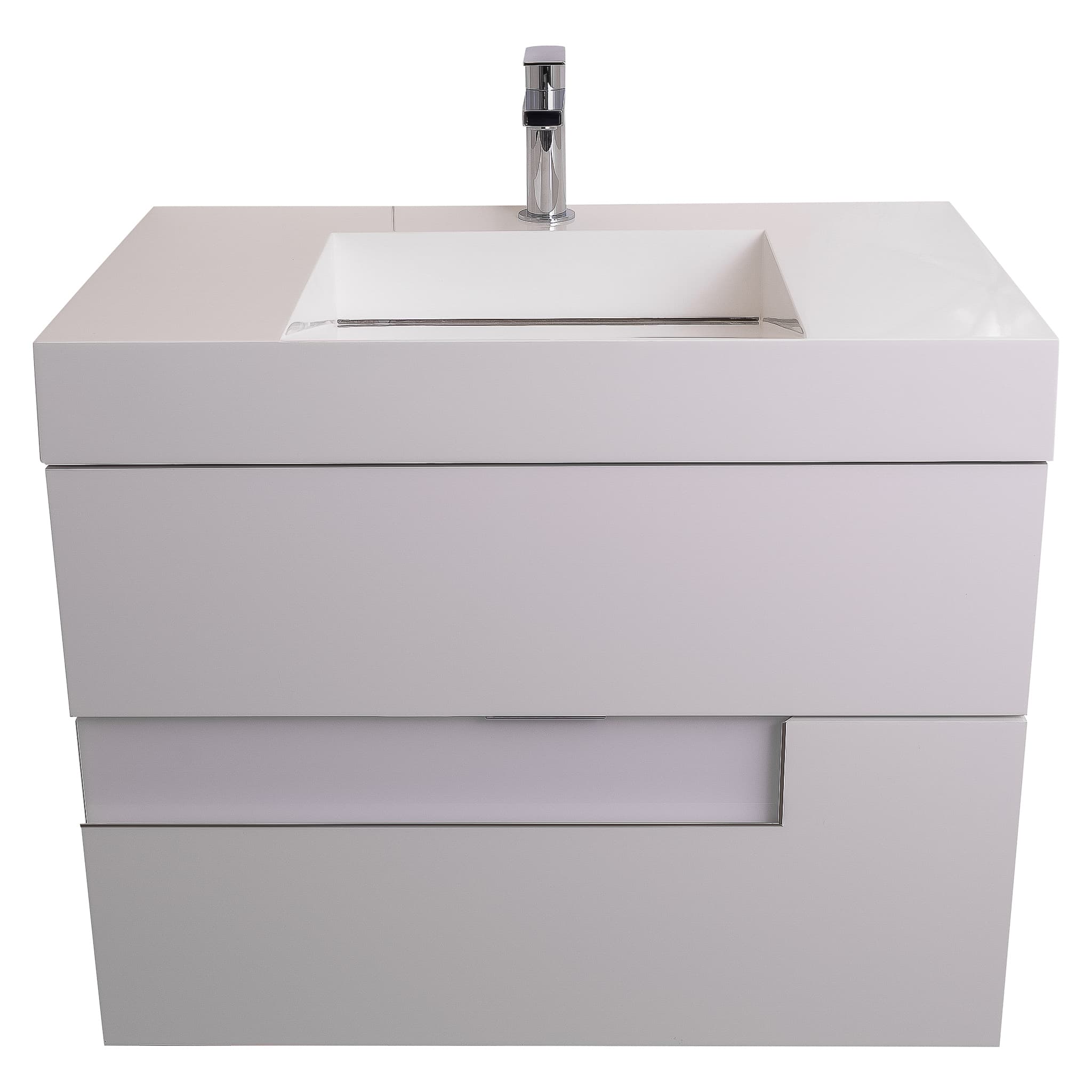 Vision 31.5 White High Gloss Cabinet, Infinity Cultured Marble Sink, Wall Mounted Modern Vanity Set