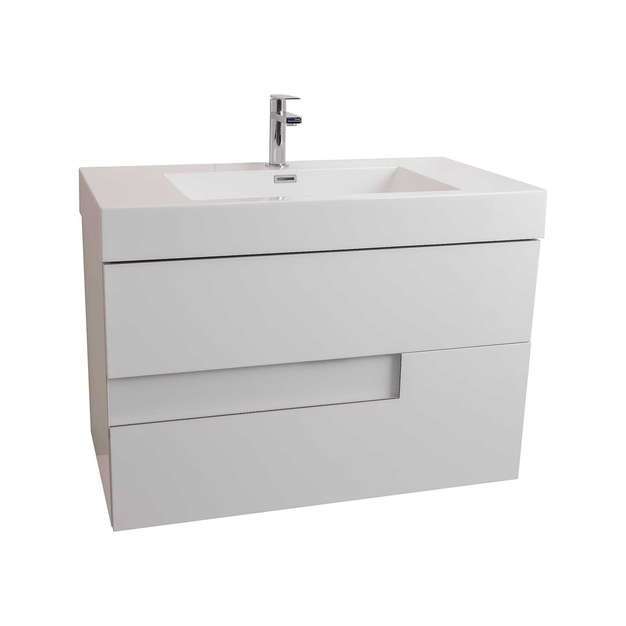 Vision 31.5 White High Gloss Cabinet, Square Cultured Marble Sink, Wall Mounted Modern Vanity Set Bath Trends USA