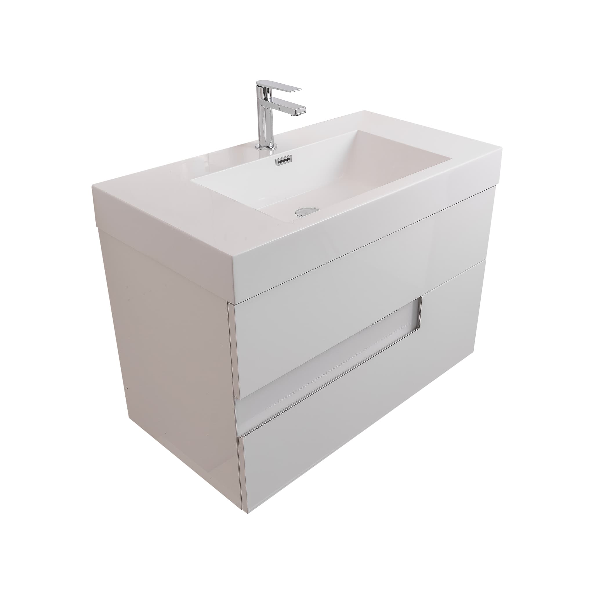 Vision 31.5 White High Gloss Cabinet, Square Cultured Marble Sink, Wall Mounted Modern Vanity Set Bath Trends USA