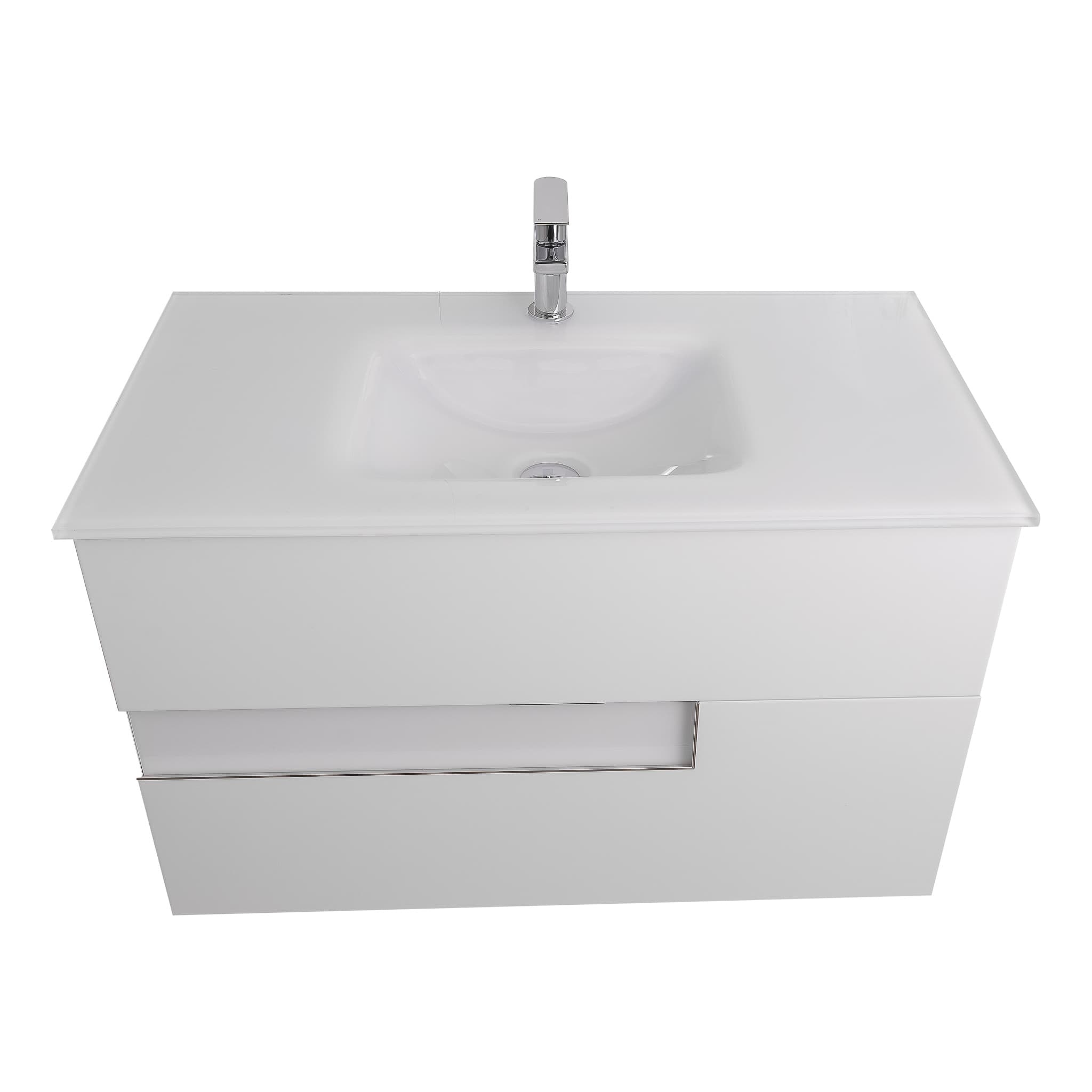 Vision 35.5 White High Gloss Cabinet, White Tempered Glass Sink, Wall Mounted Modern Vanity Set