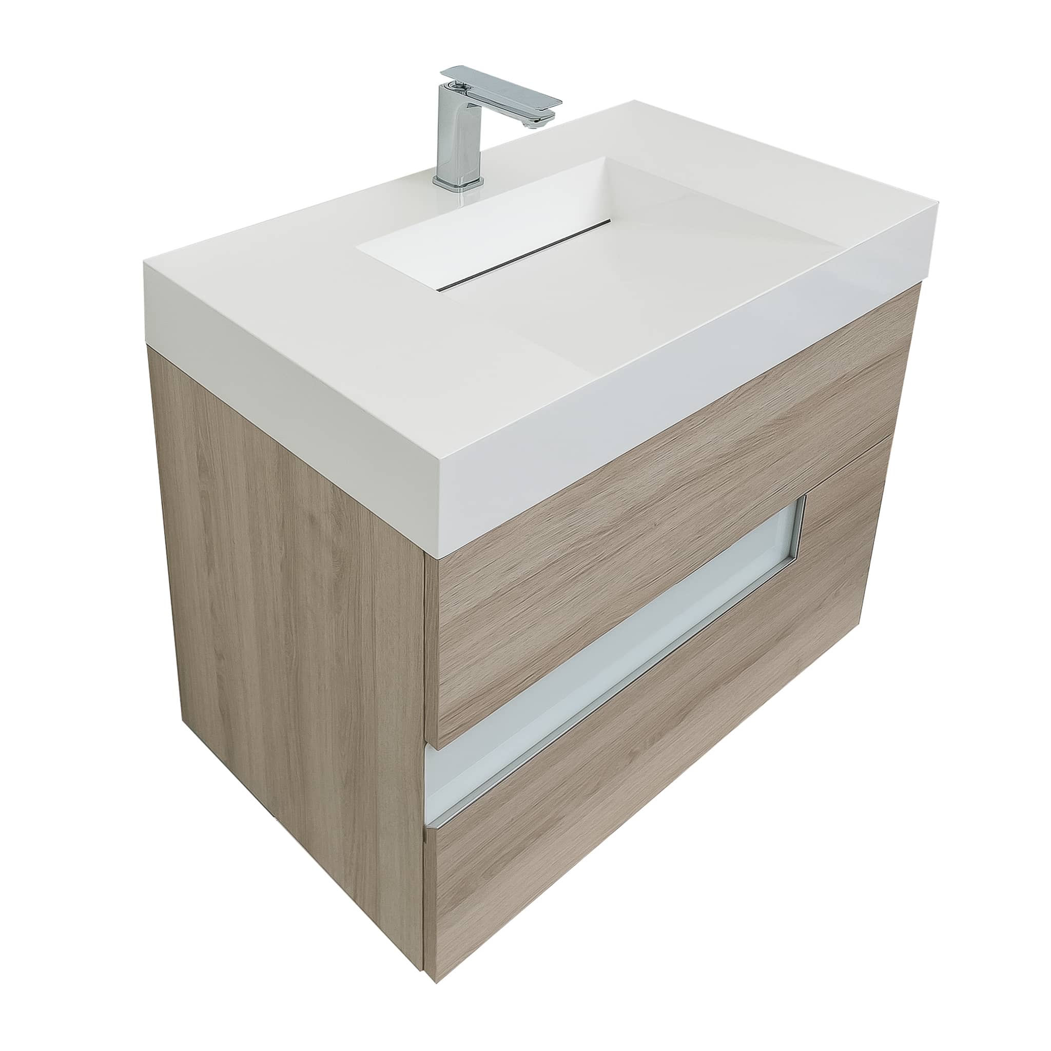 Vision 39.5 Natural Light  Wood Cabinet, Infinity Cultured Marble Sink, Wall Mounted Modern Vanity Set