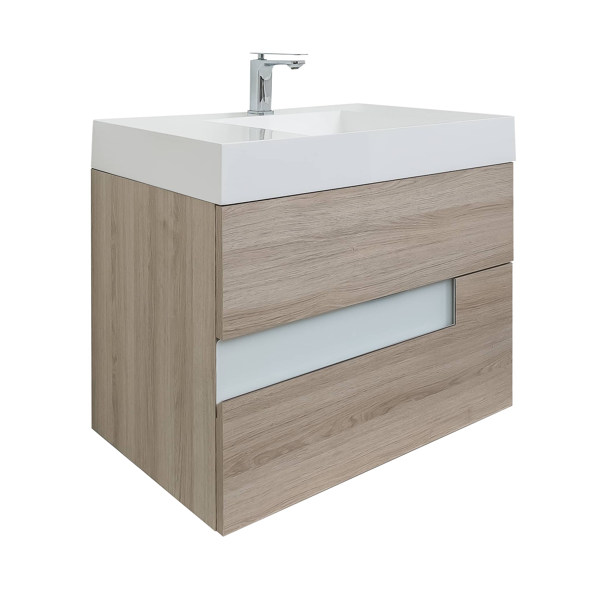 Vision 39.5 Natural Light  Wood Cabinet, Infinity Cultured Marble Sink, Wall Mounted Modern Vanity Set