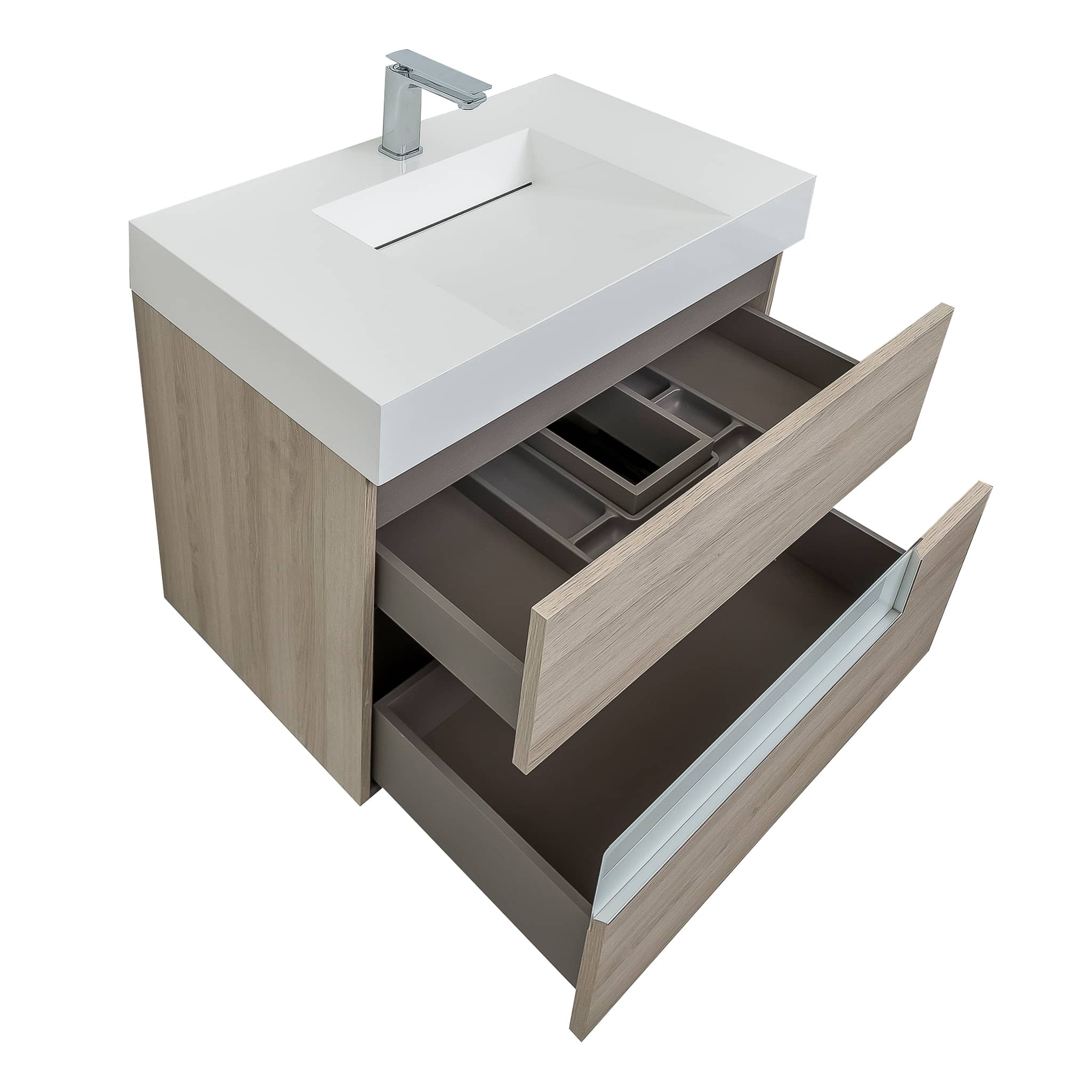 Vision 39.5 Natural Light  Wood Cabinet, Infinity Cultured Marble Sink, Wall Mounted Modern Vanity Set