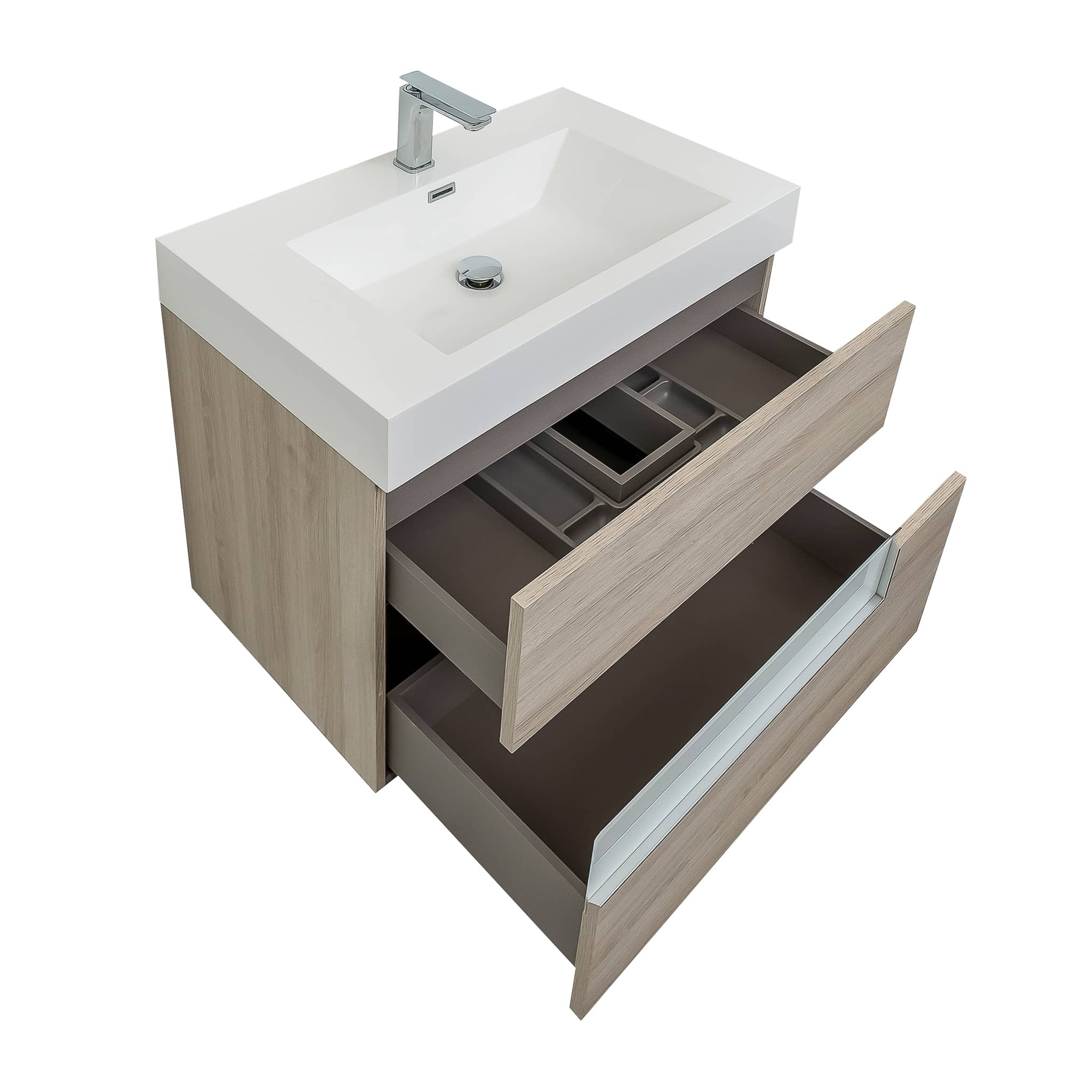 Vision 39.5 Natural Light Wood Cabinet, Square Cultured Marble Sink, Wall Mounted Modern Vanity Set