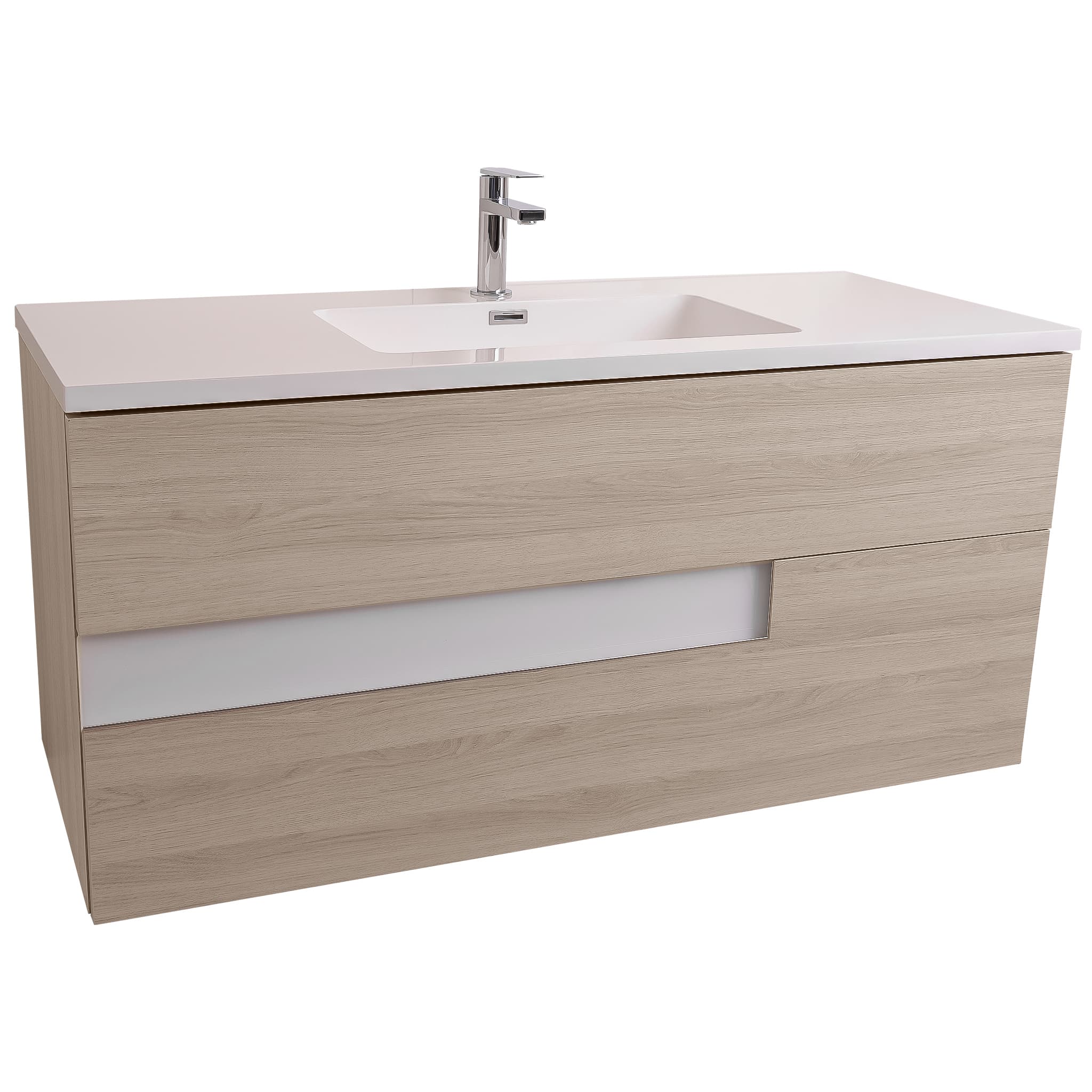 Vision 47.5 Natural Light Wood Cabinet, Square Cultured Marble Sink, Wall Mounted Modern Vanity Set