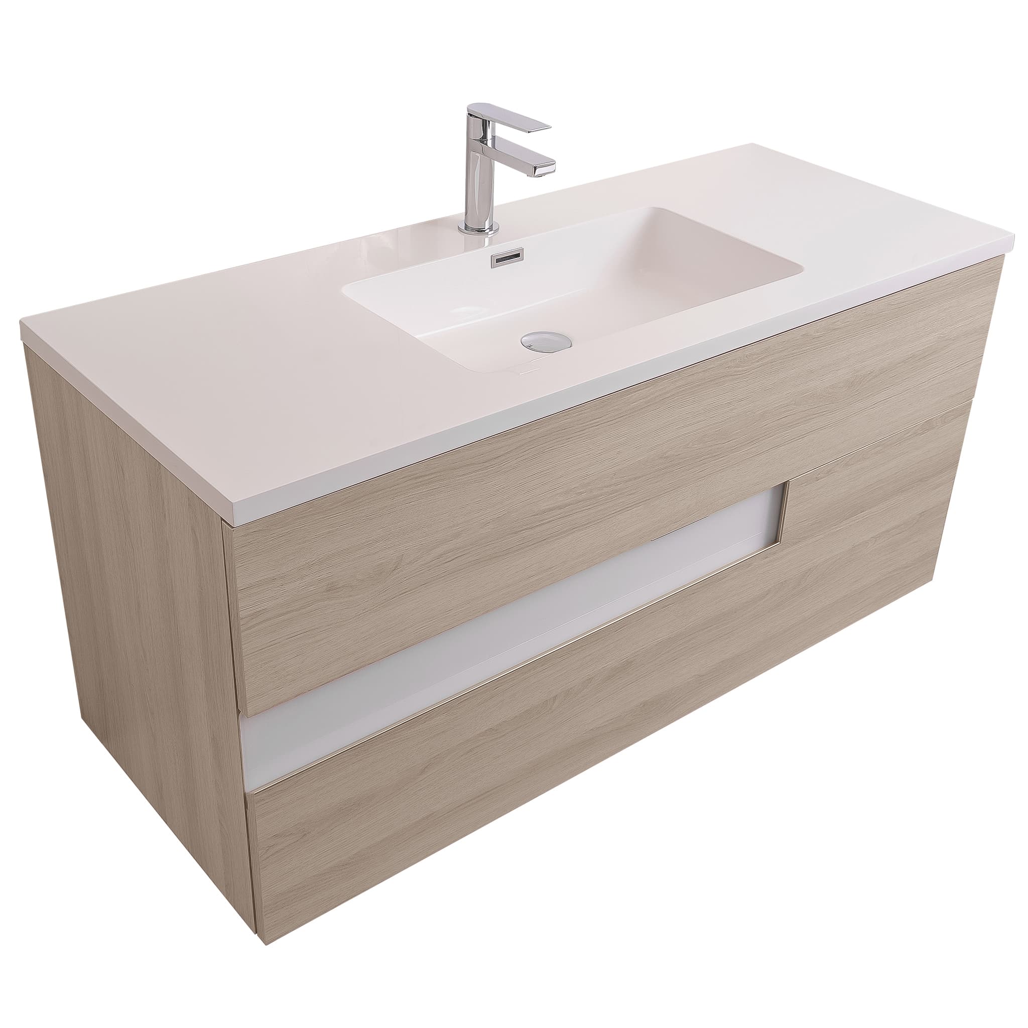 Vision 47.5 Natural Light Wood Cabinet, Square Cultured Marble Sink, Wall Mounted Modern Vanity Set