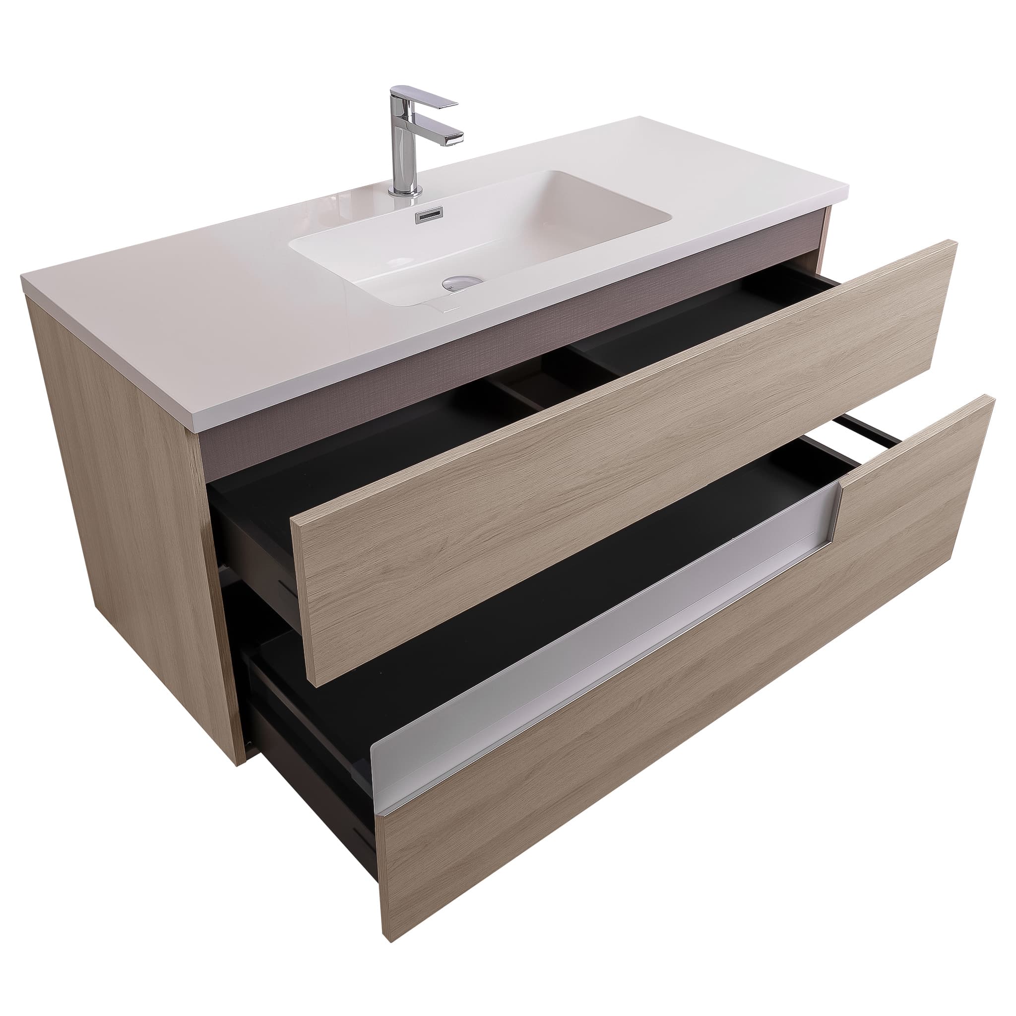 Vision 47.5 Natural Light Wood Cabinet, Square Cultured Marble Sink, Wall Mounted Modern Vanity Set