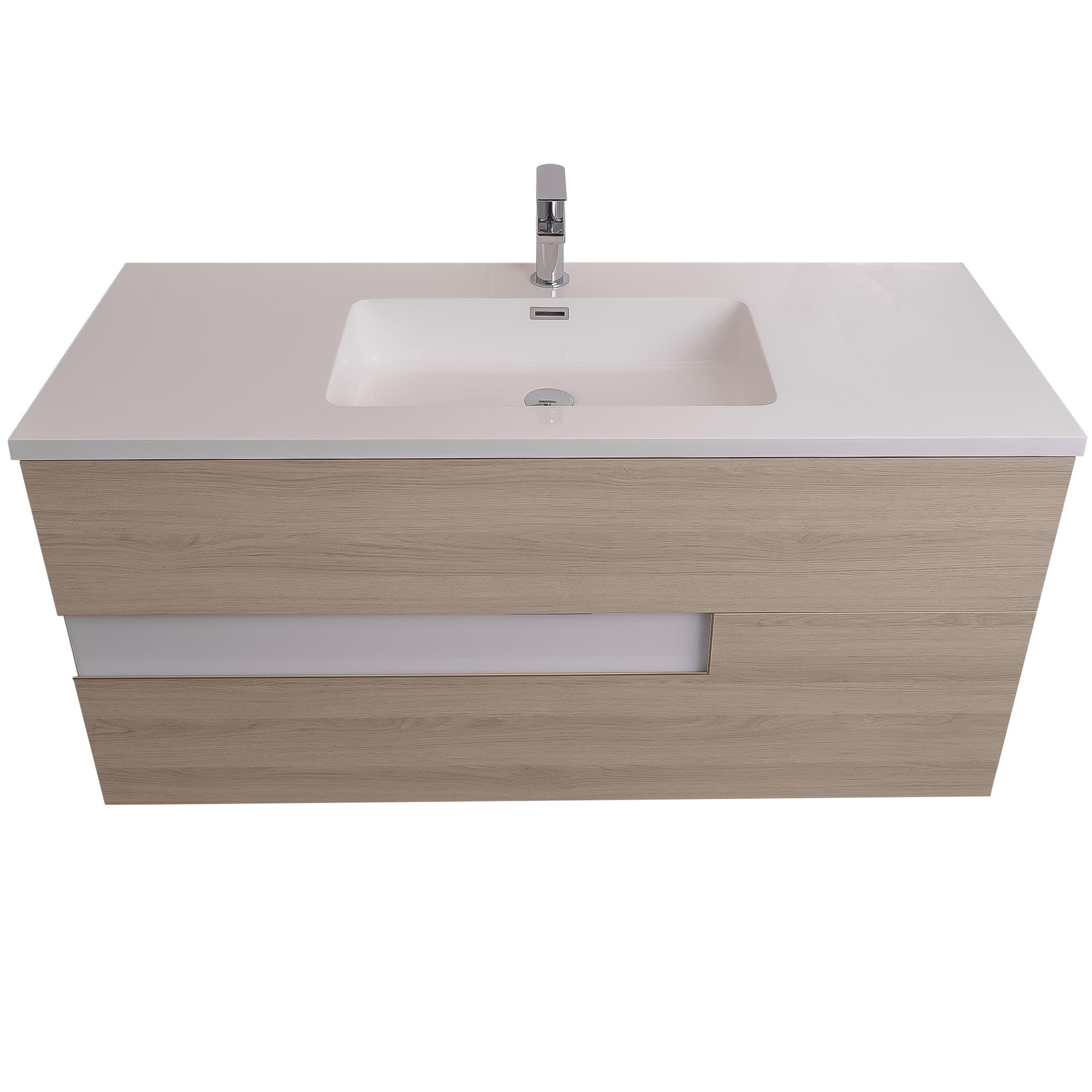 Vision 47.5 Natural Light Wood Cabinet, Square Cultured Marble Sink, Wall Mounted Modern Vanity Set