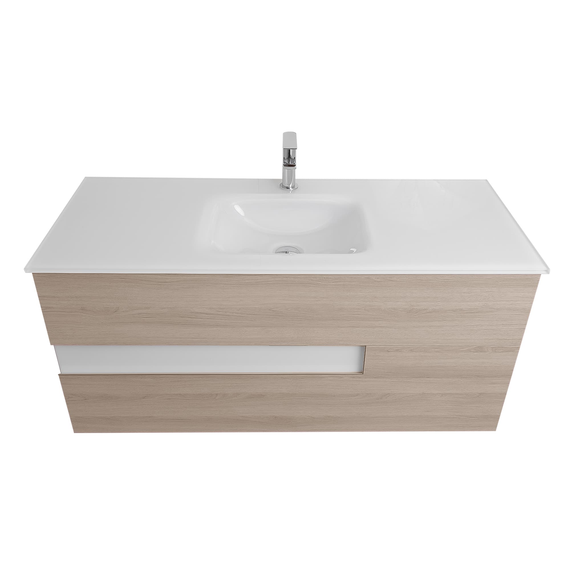 Vision 47.5 Natural Light  Wood Cabinet, White Tempered Glass Sink, Wall Mounted Modern Vanity Set