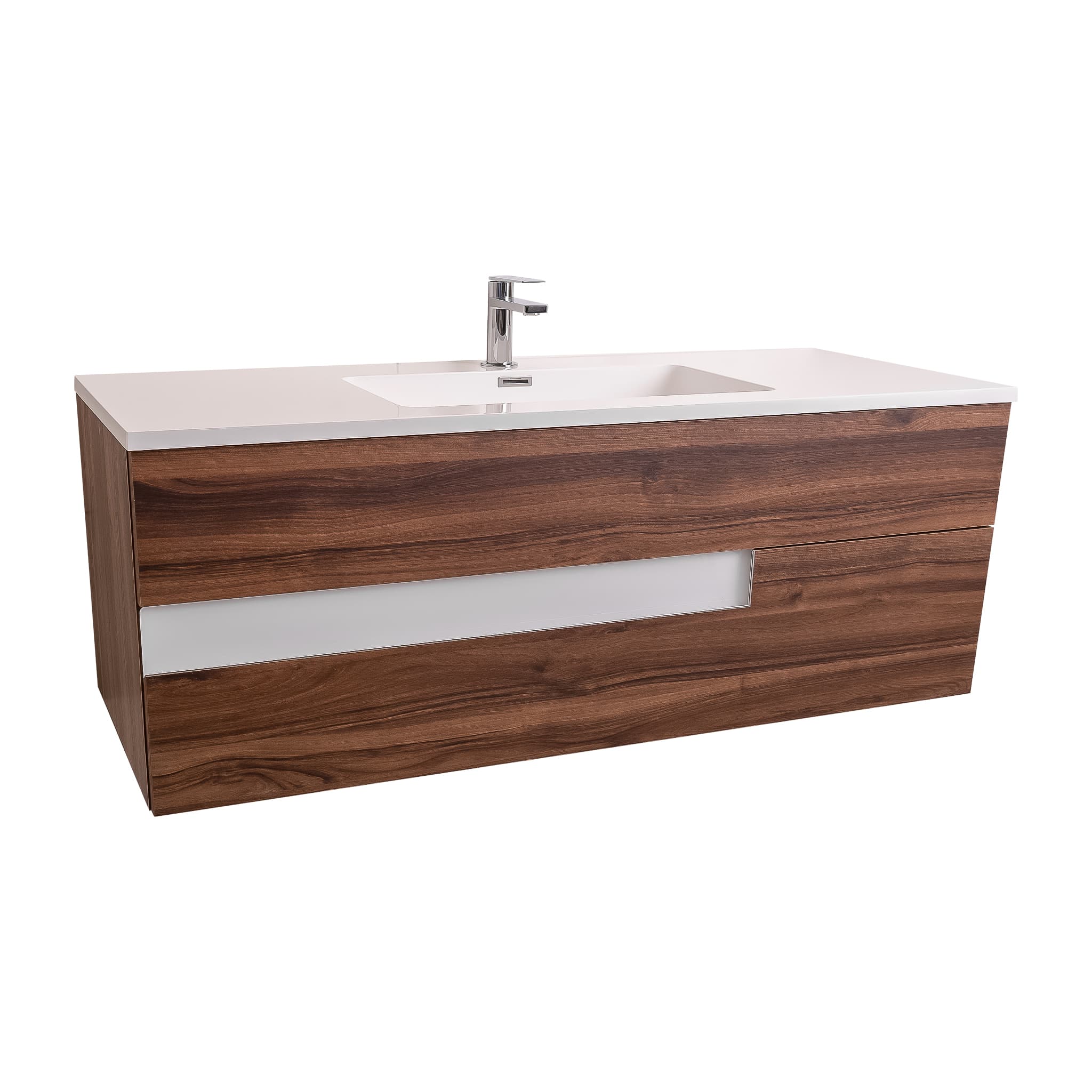 Vision 47.5 Valenti Medium Brown Wood Cabinet, Square Cultured Marble Sink, Wall Mounted Modern Vanity Set