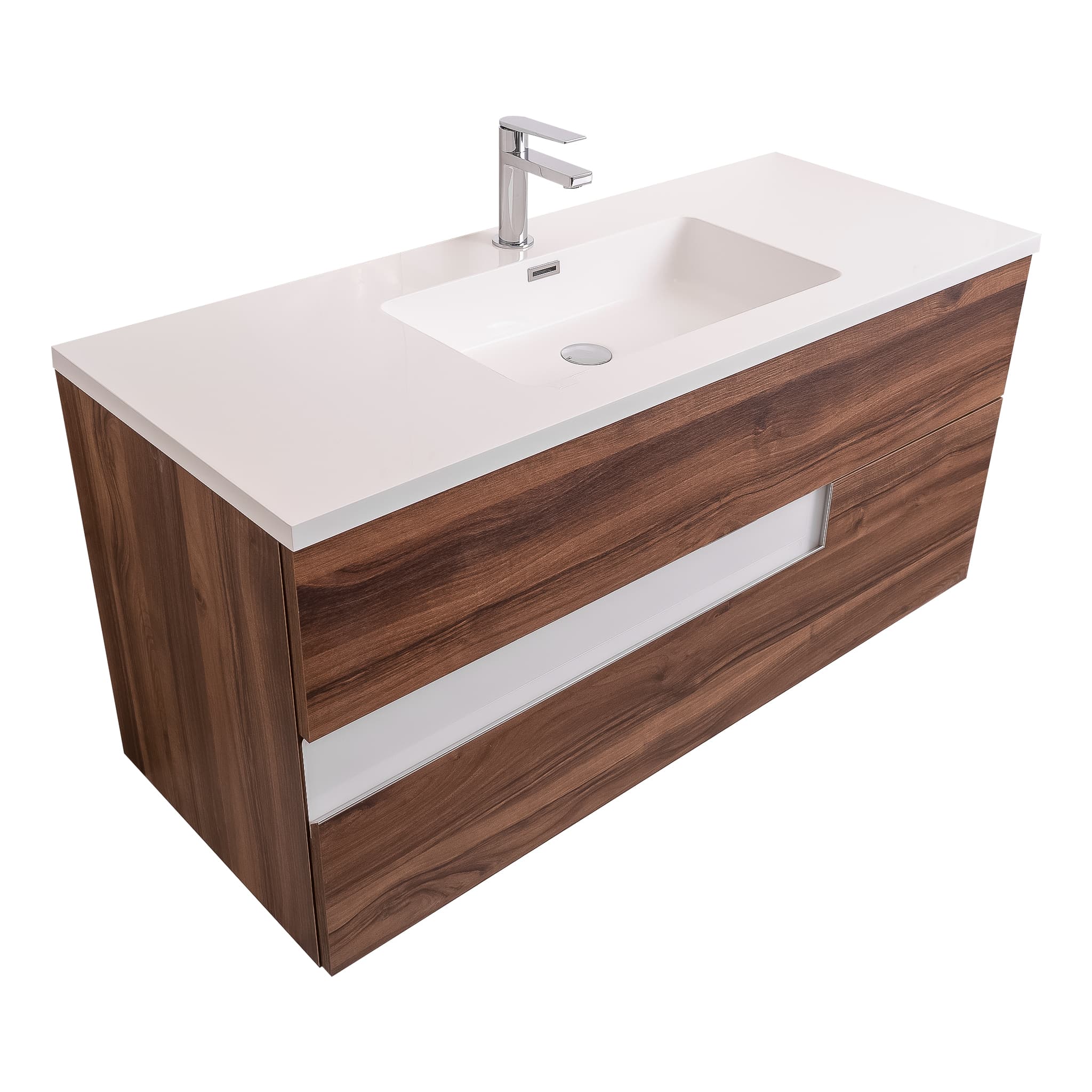 Vision 47.5 Valenti Medium Brown Wood Cabinet, Square Cultured Marble Sink, Wall Mounted Modern Vanity Set
