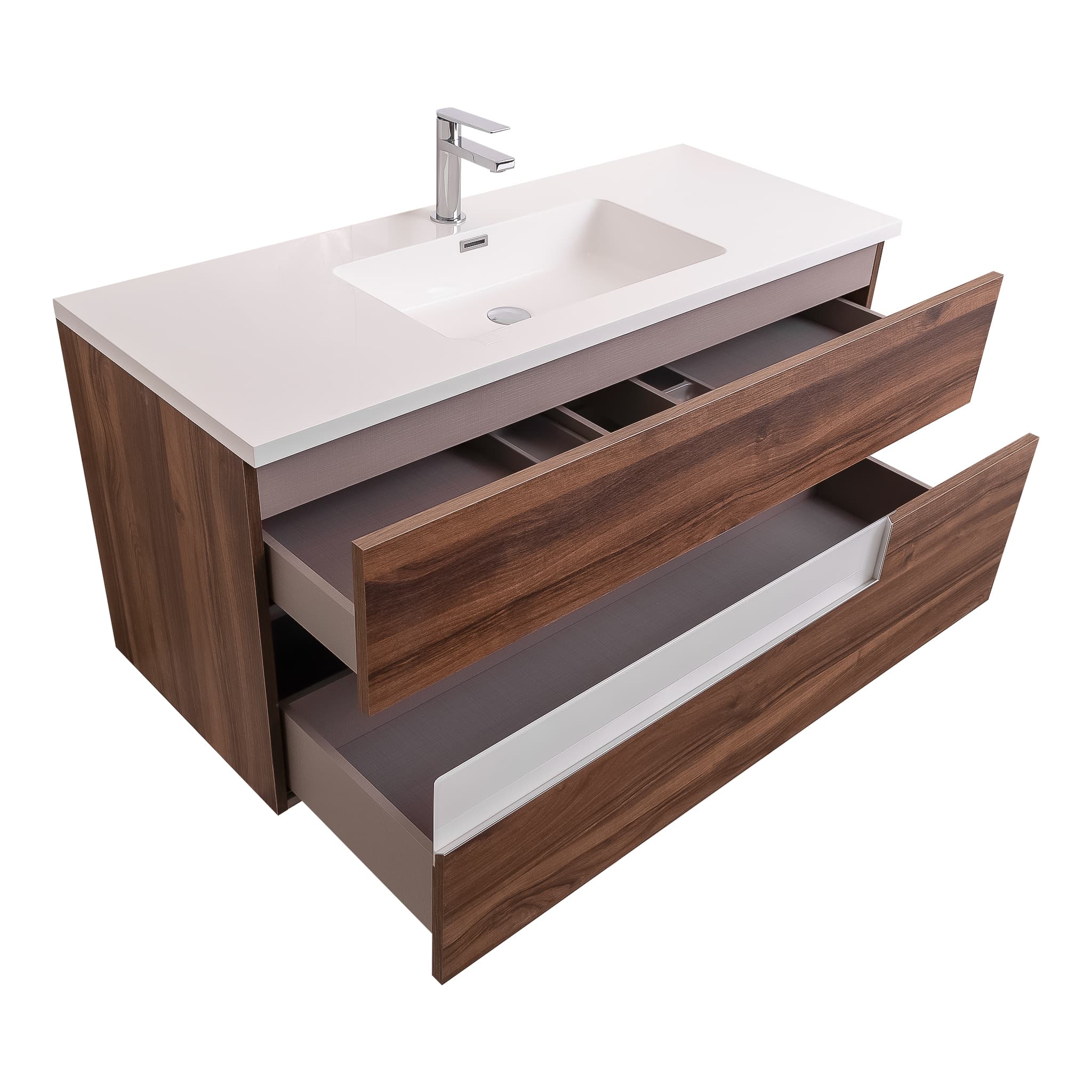 Vision 47.5 Valenti Medium Brown Wood Cabinet, Square Cultured Marble Sink, Wall Mounted Modern Vanity Set