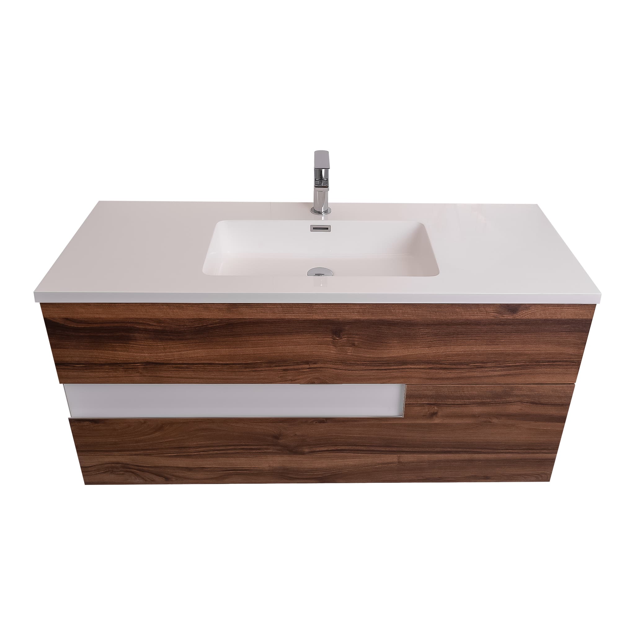 Vision 47.5 Valenti Medium Brown Wood Cabinet, Square Cultured Marble Sink, Wall Mounted Modern Vanity Set