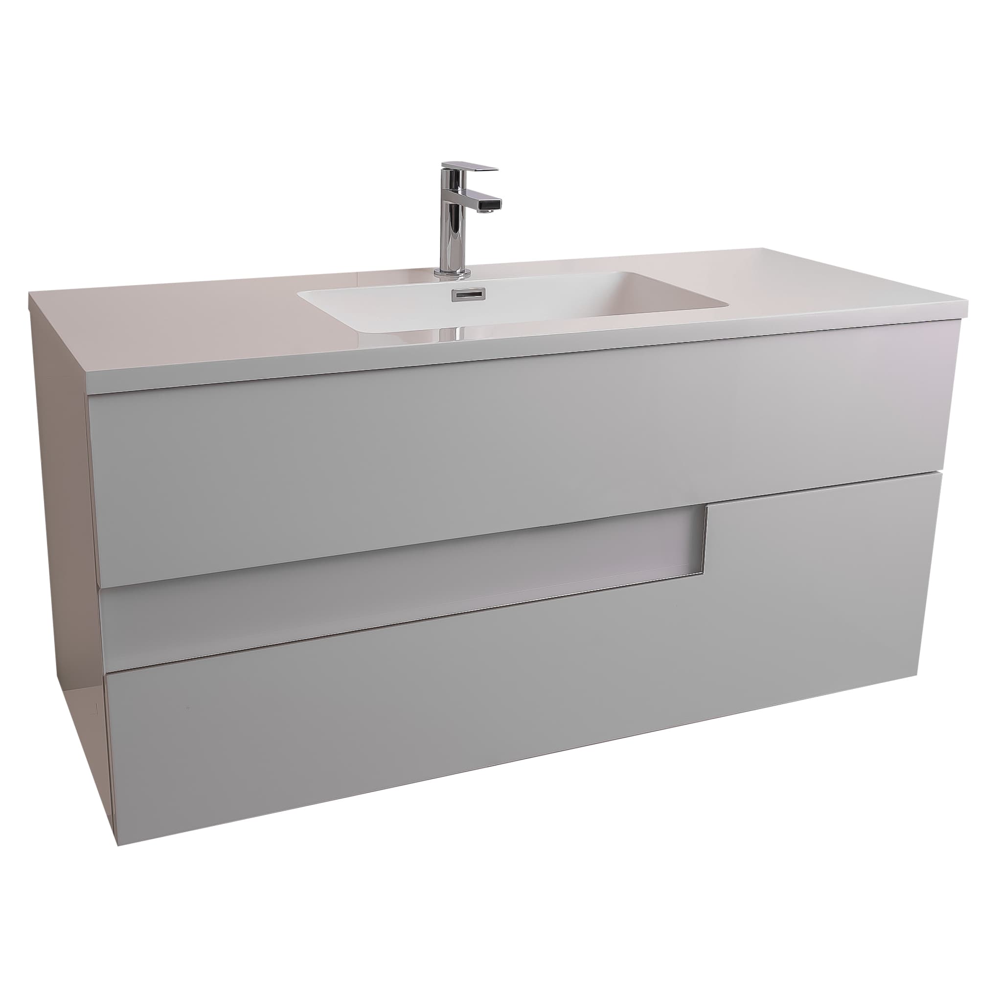 Vision 47.5 White High Gloss Cabinet, Square Cultured Marble Sink, Wall Mounted Modern Vanity Set